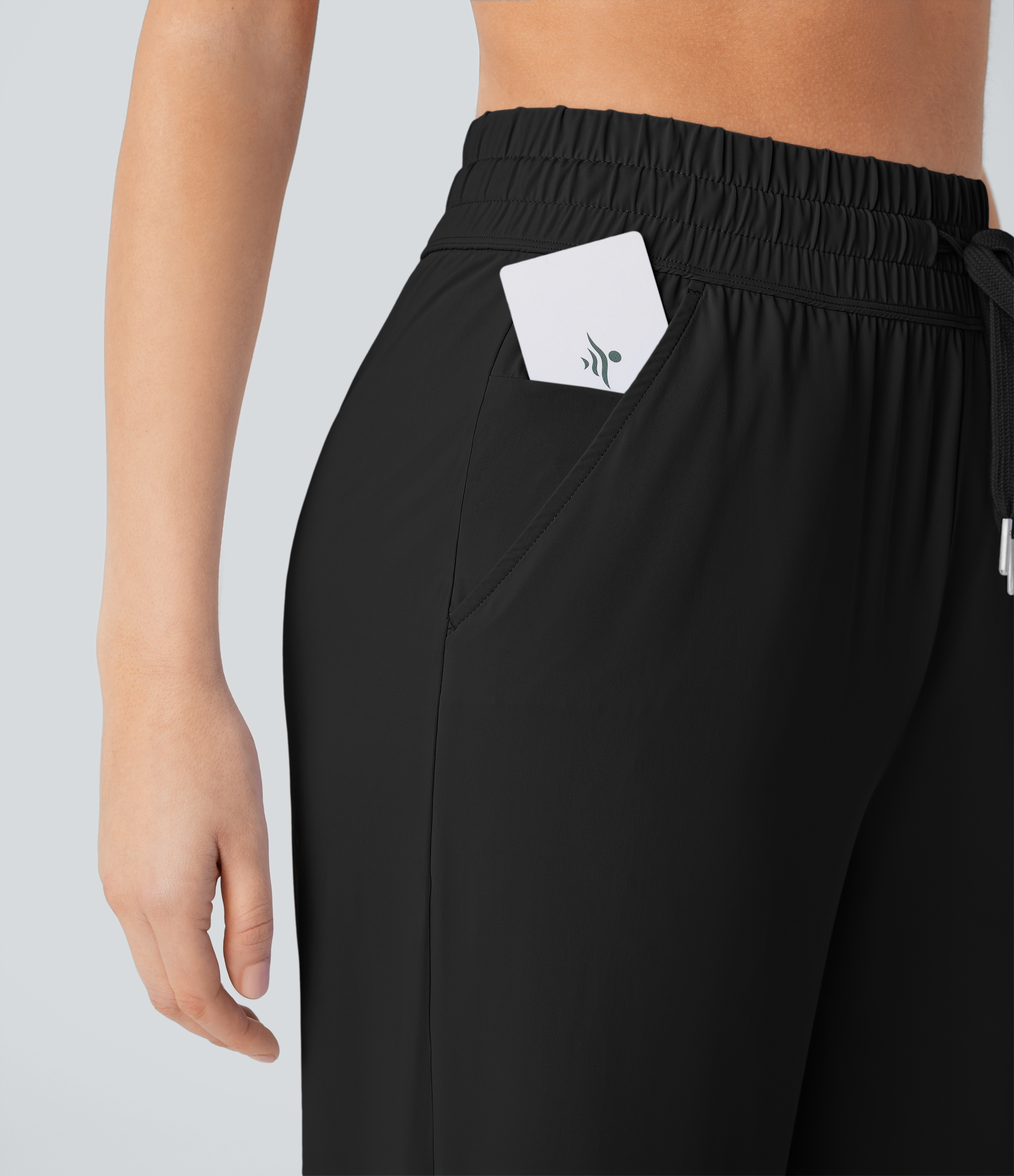 Halara High Waisted Drawstring Multiple Pockets Wide Leg Cool Touch Yoga Capri Pants  - Black - L 