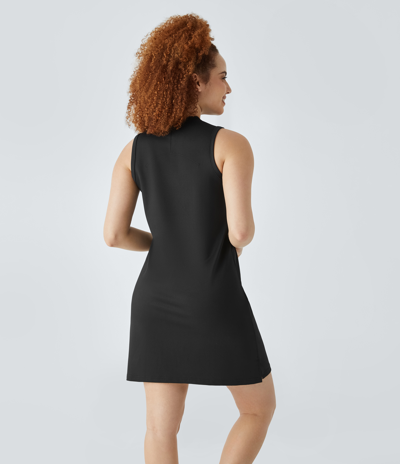 Halara Round Neck Sleeveless Split Mini Yoga Active Dress Workout Dress - Black - XL 