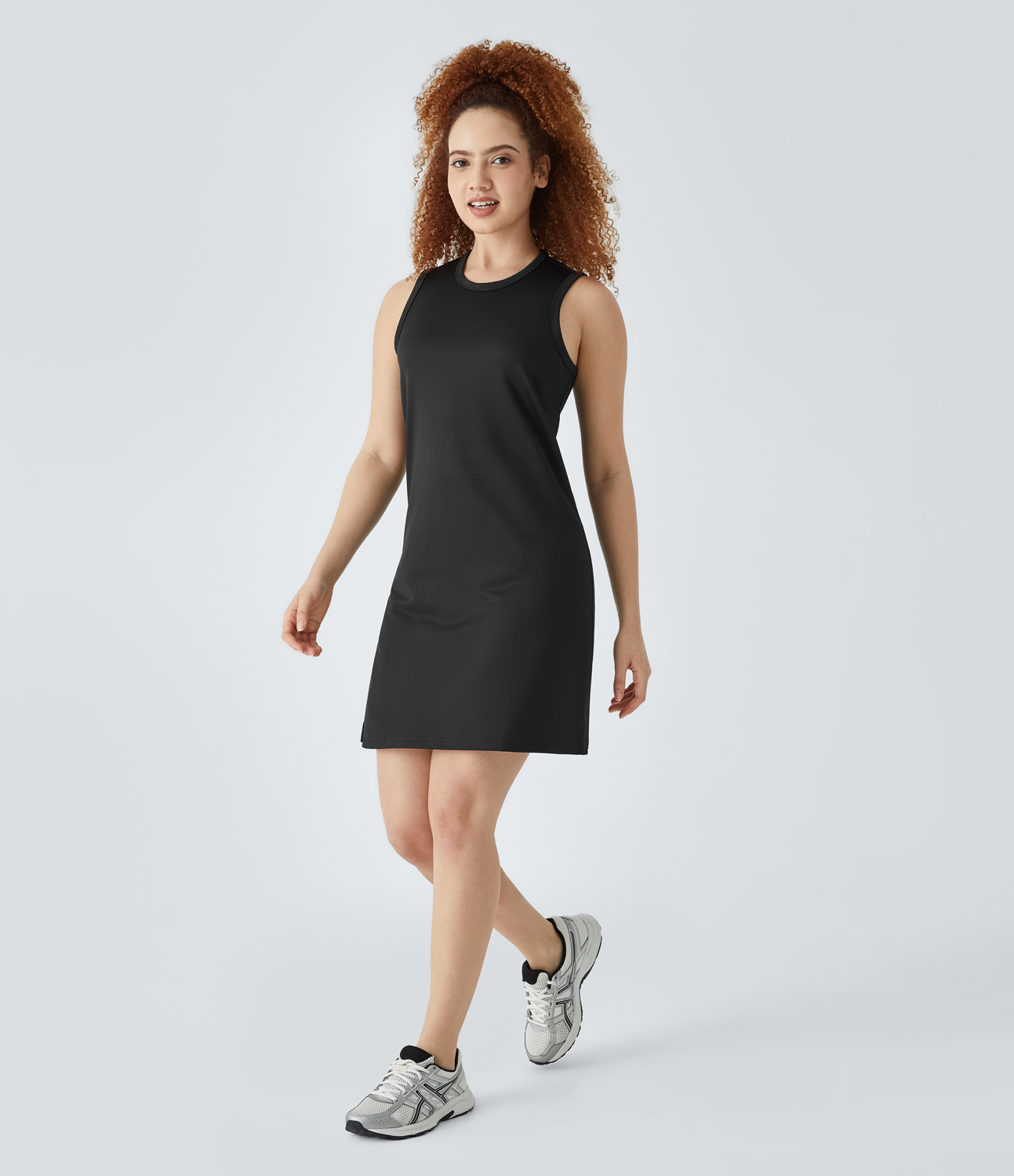Halara Round Neck Sleeveless Split Mini Yoga Active Dress Workout Dress - Black - XL 