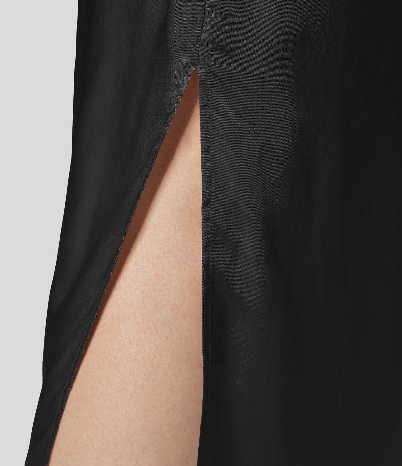 Halara Mid Rise Drawstring Side Pocket Split Midi Satin-Like Casual Skirt  - Black - M(regular) 