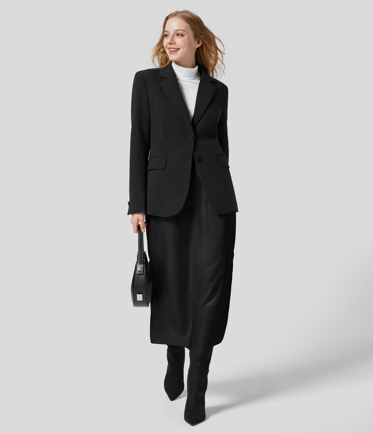 Halara Mid Rise Drawstring Side Pocket Split Midi Satin-Like Casual Skirt  - Black - M(regular) 