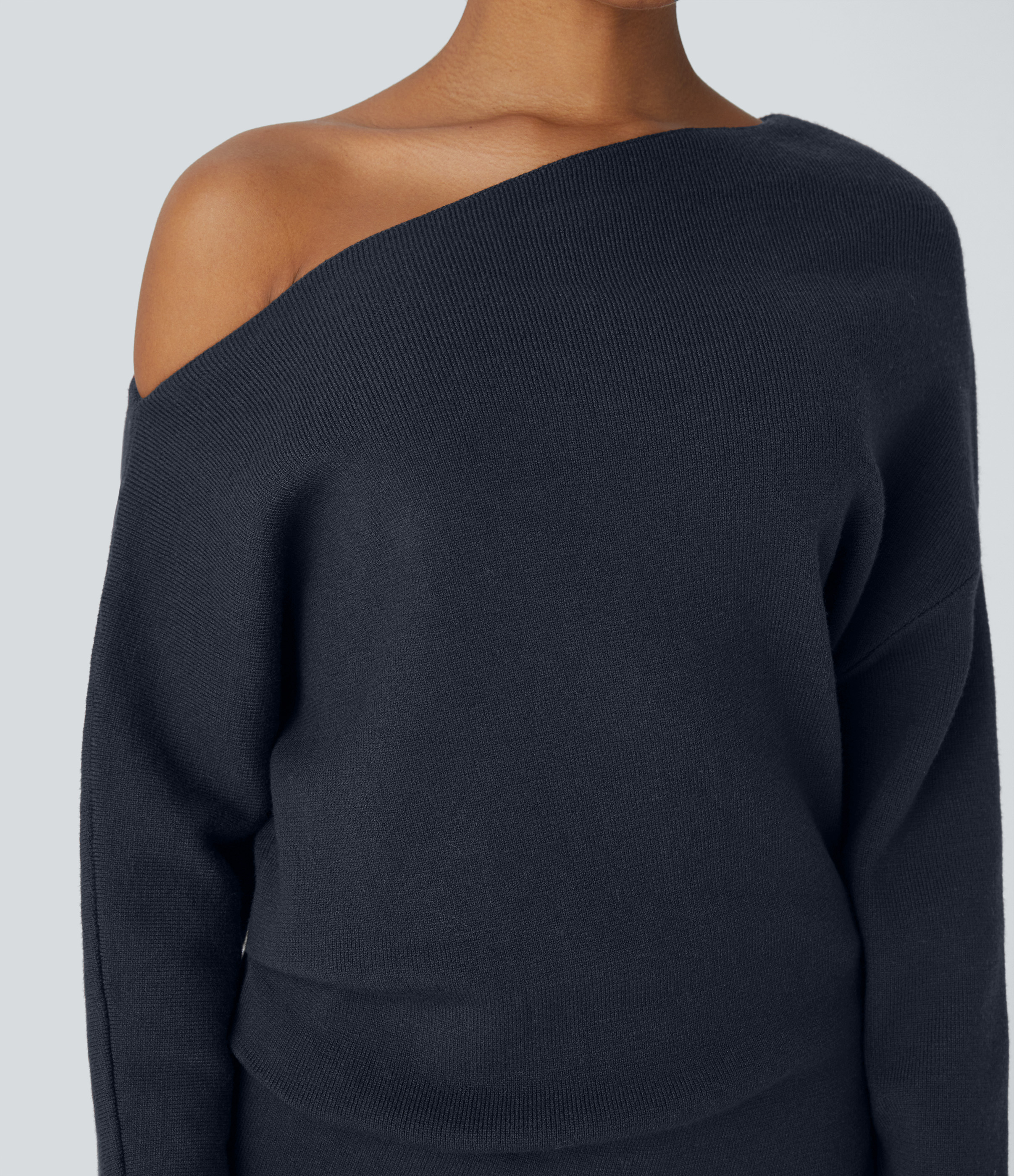 Halara Off Shoulder Long Sleeve Split Work Sweater  - Navy Blazer - S 