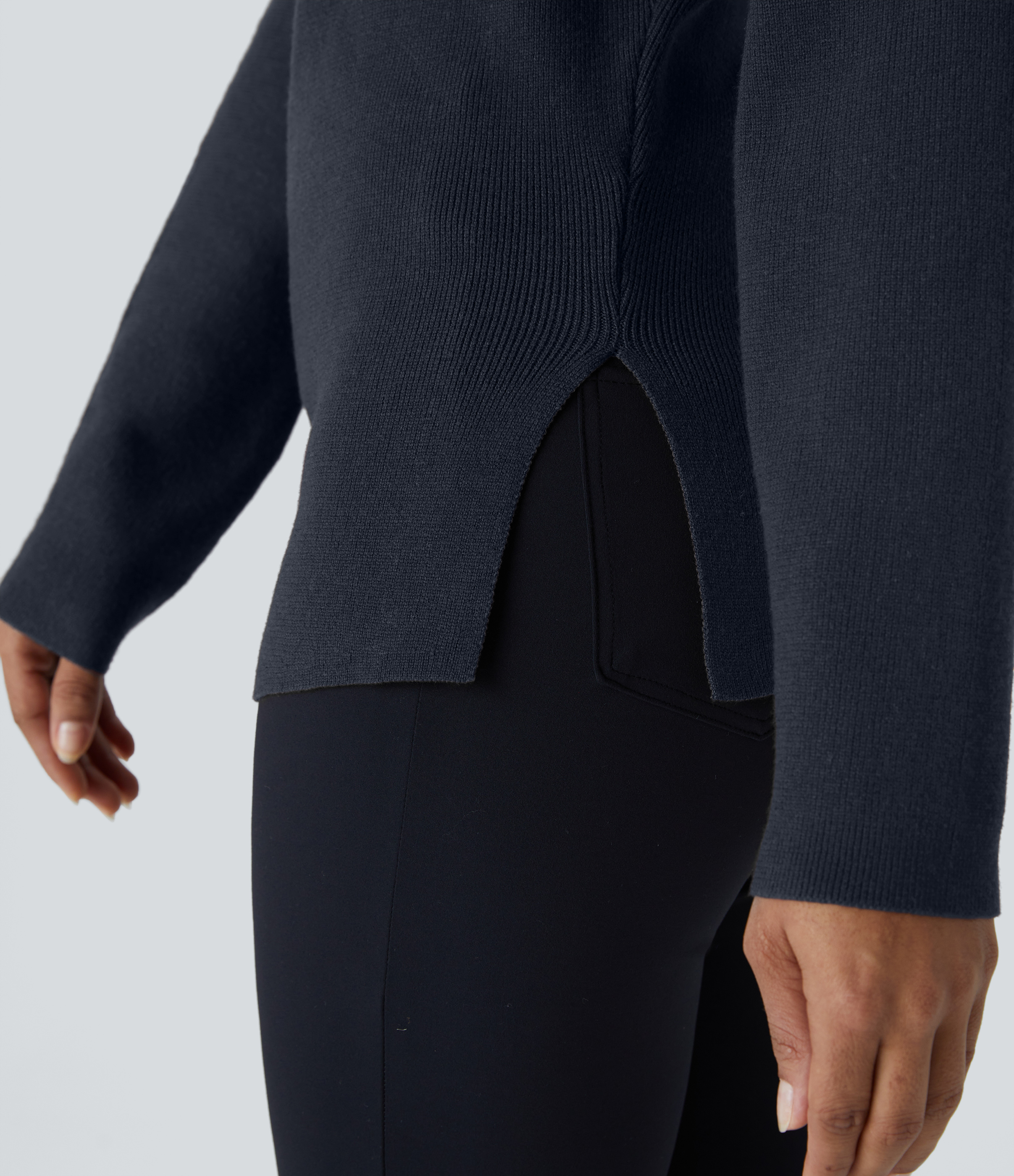 Halara Off Shoulder Long Sleeve Split Work Sweater  - Navy Blazer - S 