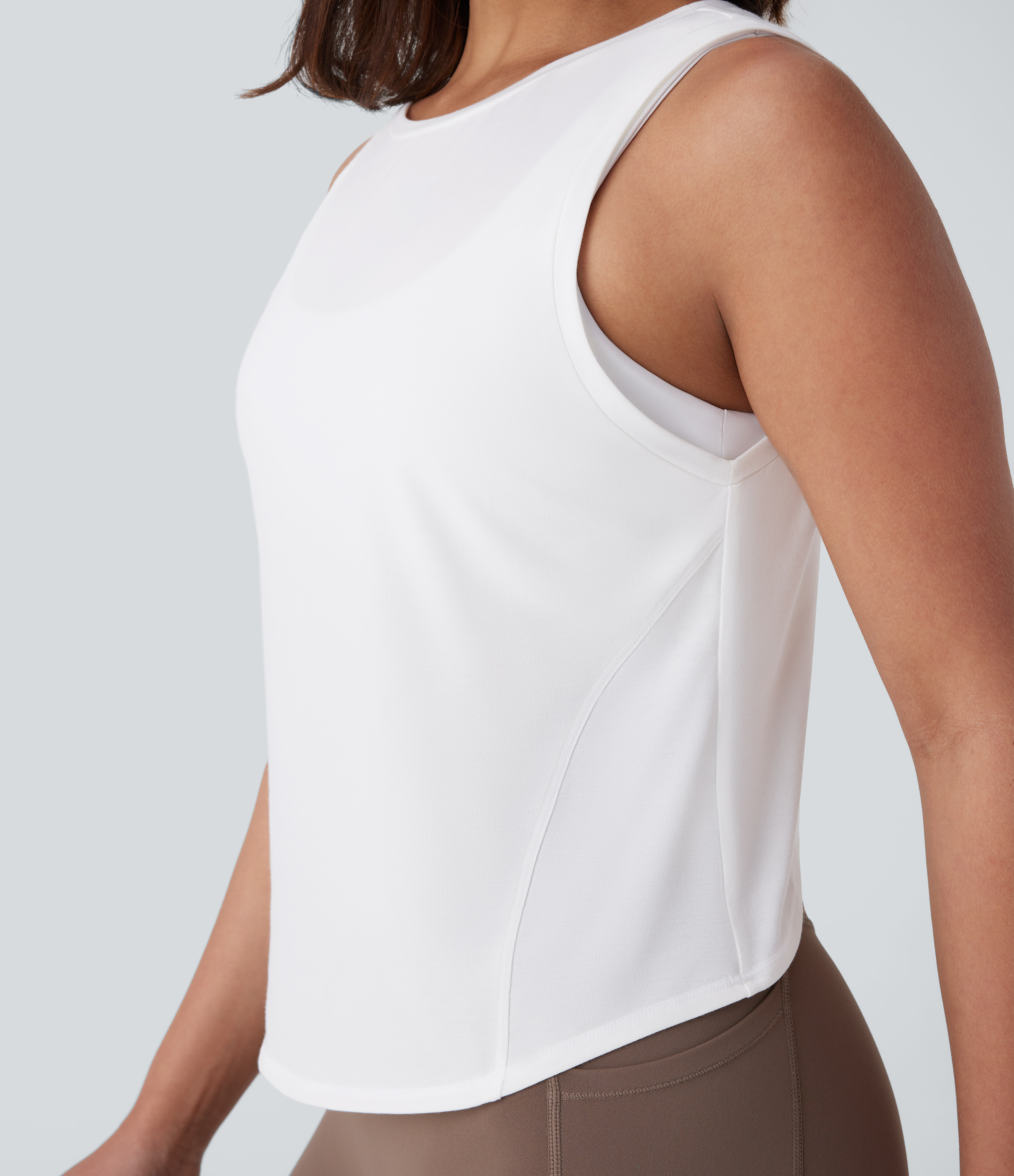 Halara Front and Back Wearable V Shaped Hem Quick Dry Workout Tank Top Tank Top - White - M golf tops halter top tunic tops sleeveless tops 