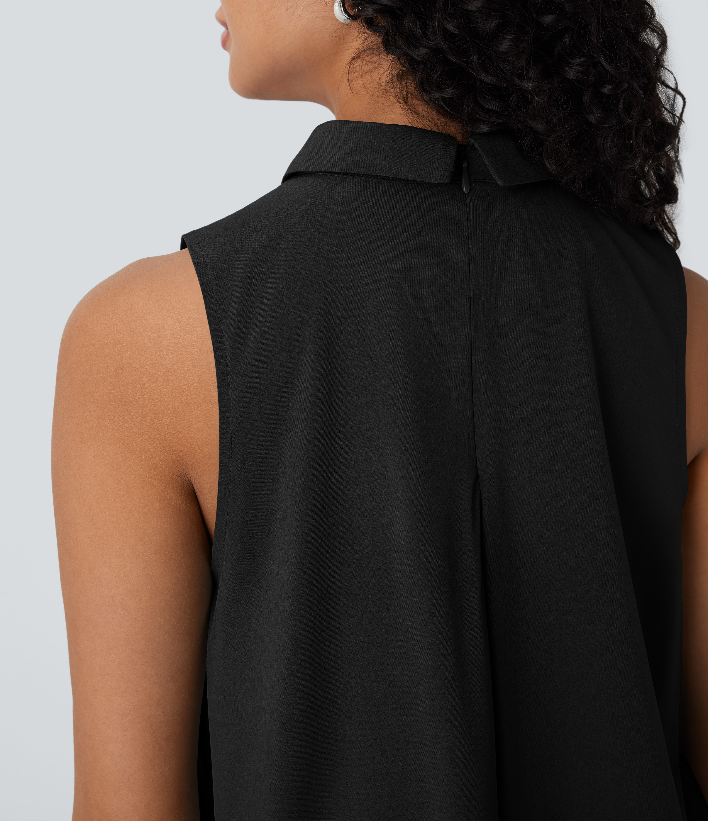 Halara Breezefulв„ў Collared Sleeveless Button Invisible Zipper Flowy Quick Dry Work Blouse  - Black - L 