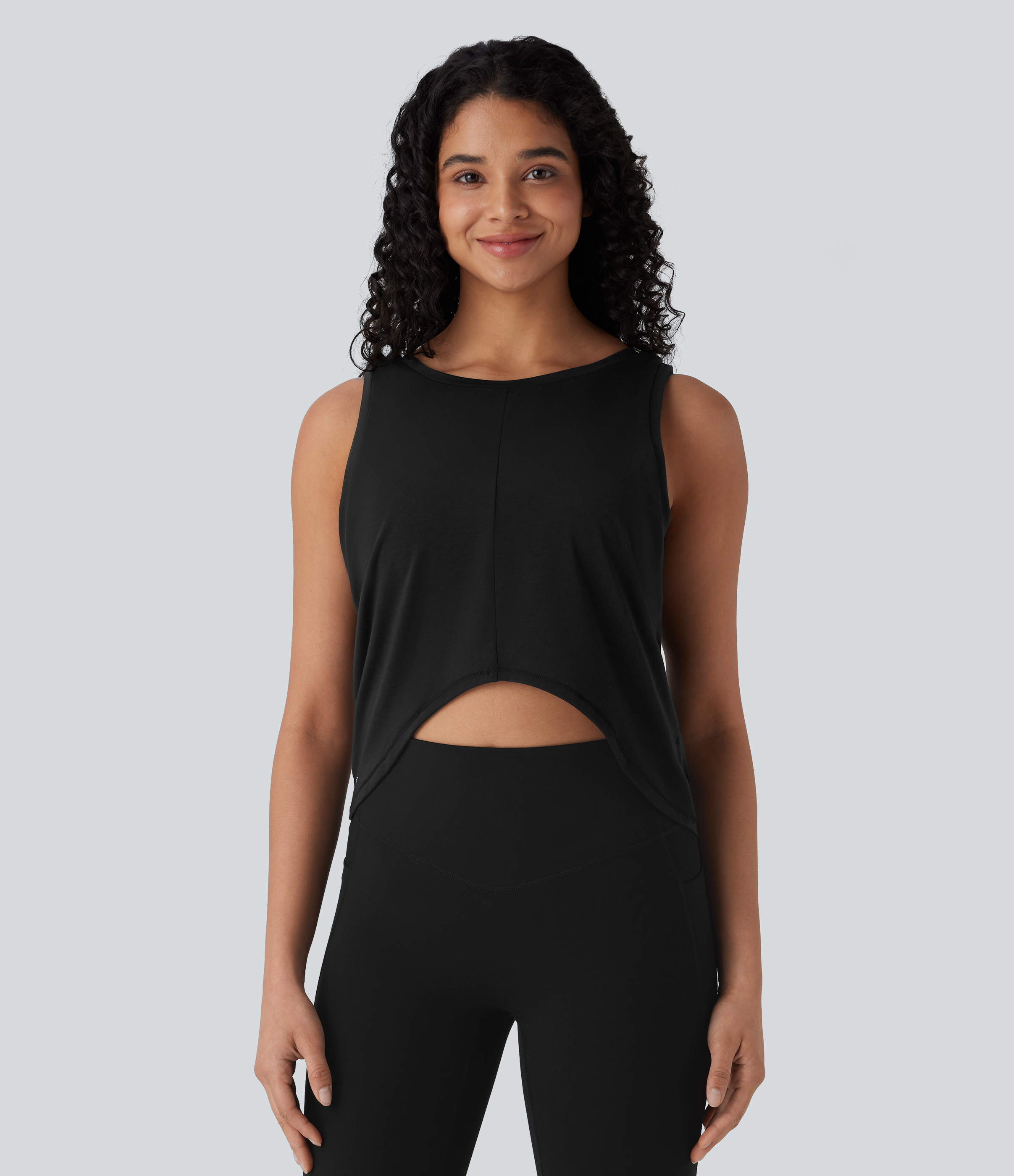 Halara Front and Back Wearable V Shaped Hem Quick Dry Workout Tank Top Tank Top - Black - XL golf tops halter top tunic tops sleeveless tops 
