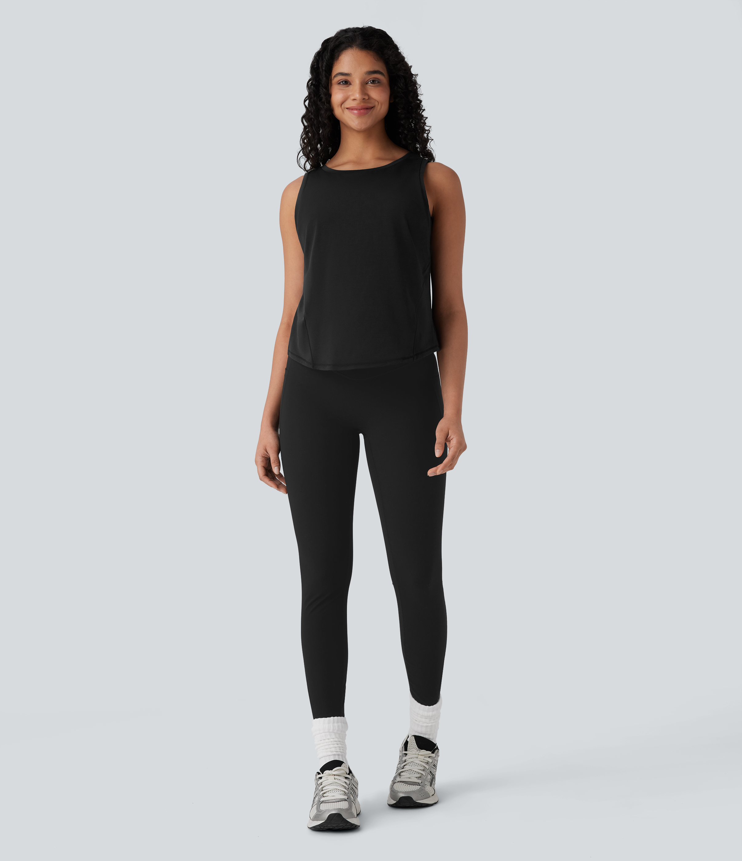 Halara Front and Back Wearable V Shaped Hem Quick Dry Workout Tank Top Tank Top - Black - XL golf tops halter top tunic tops sleeveless tops 