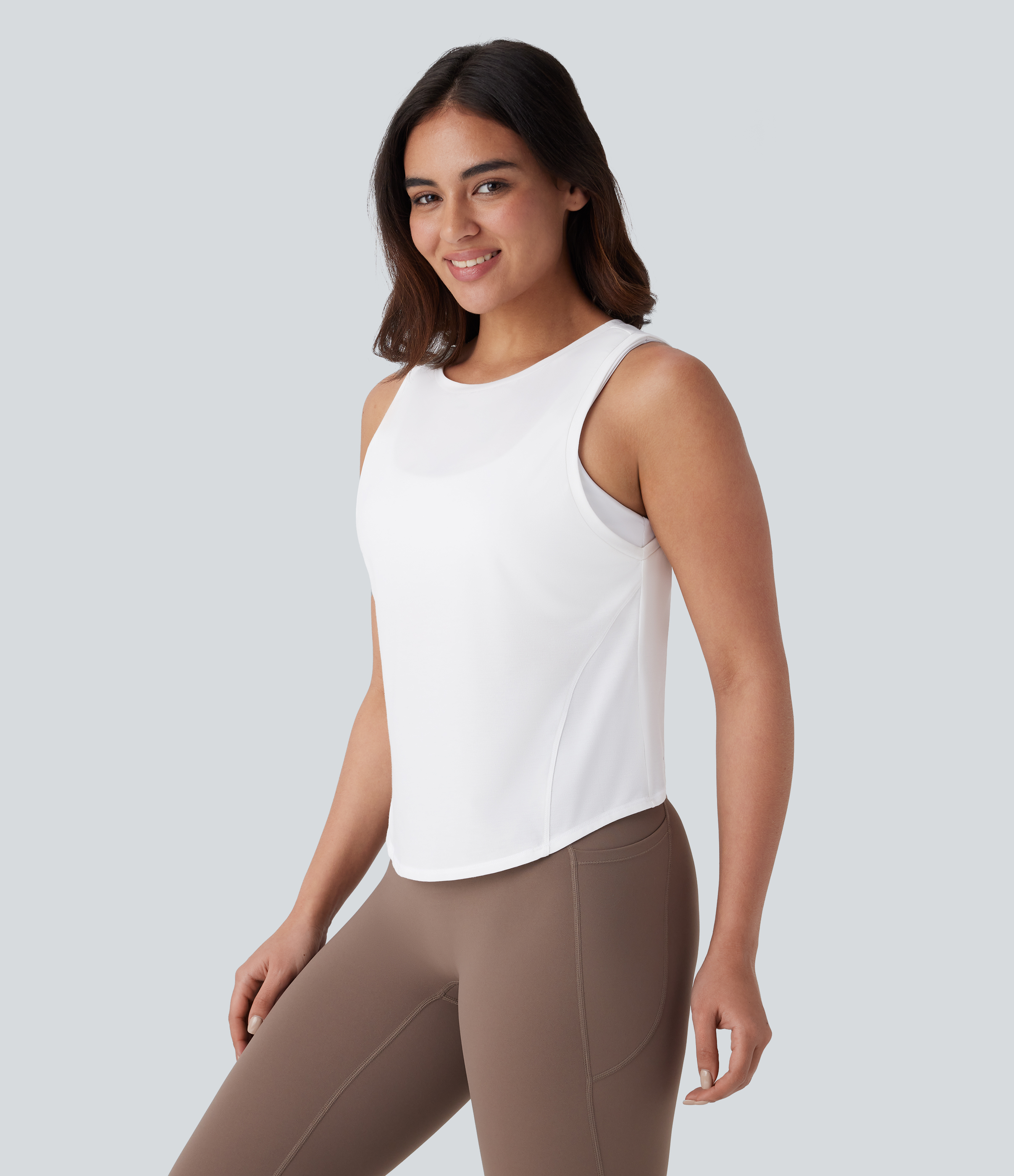Halara Front and Back Wearable V Shaped Hem Quick Dry Workout Tank Top Tank Top - White - M golf tops halter top tunic tops sleeveless tops 