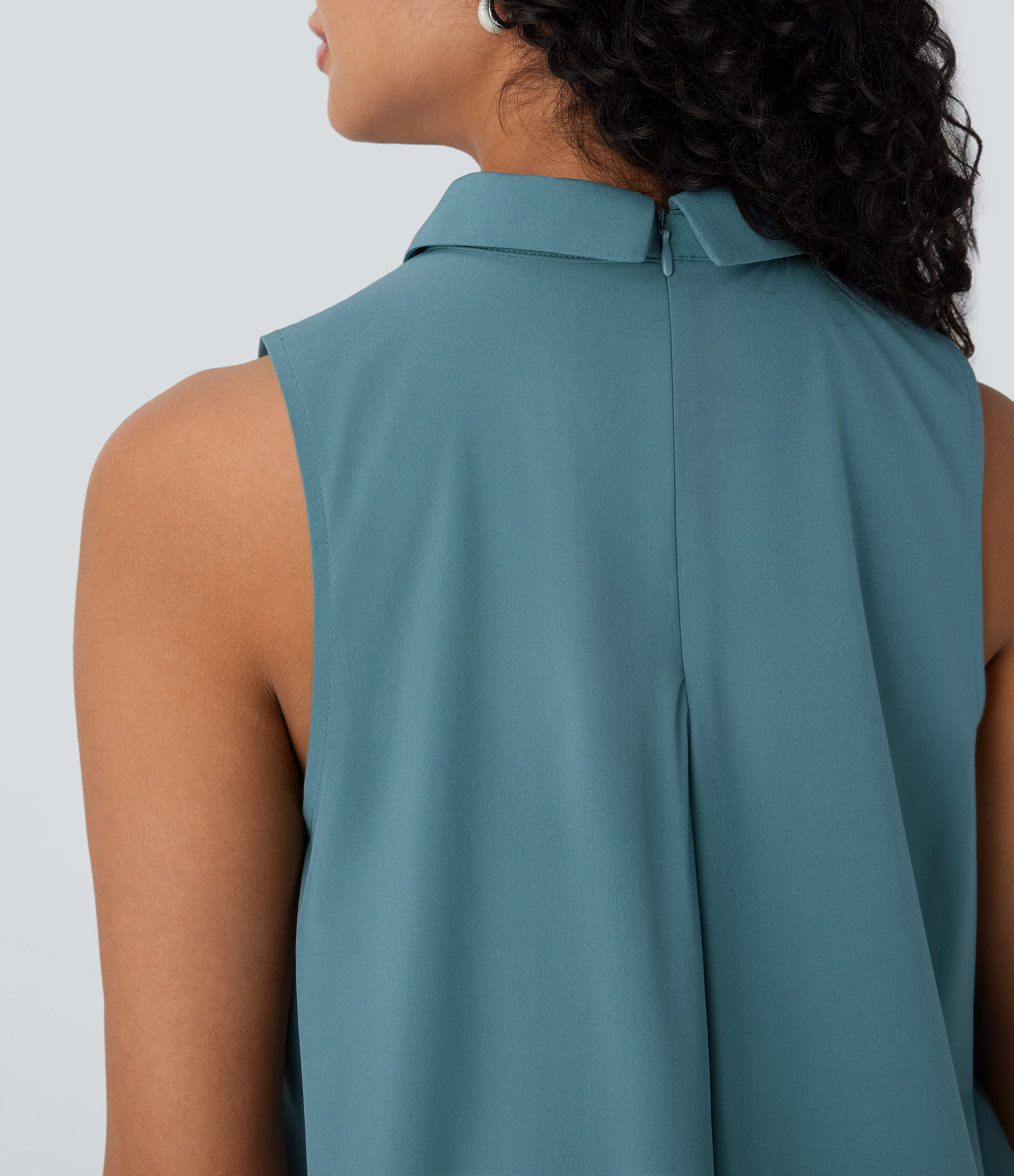 Halara Breezefulв„ў Collared Sleeveless Button Invisible Zipper Flowy Quick Dry Work Blouse  - Stone Blue - XL 