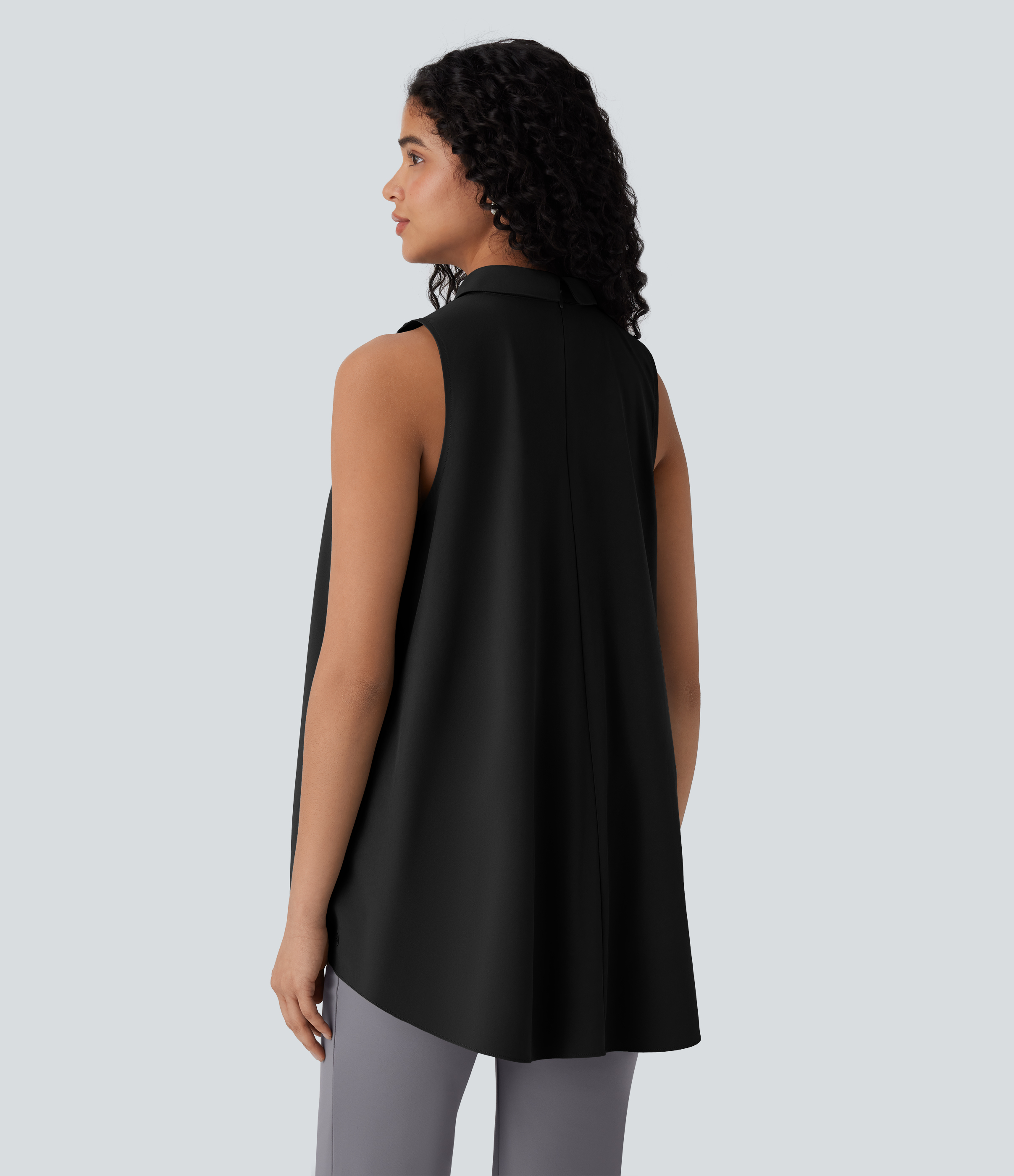 Halara Breezefulв„ў Collared Sleeveless Button Invisible Zipper Flowy Quick Dry Work Blouse  - Black - L 