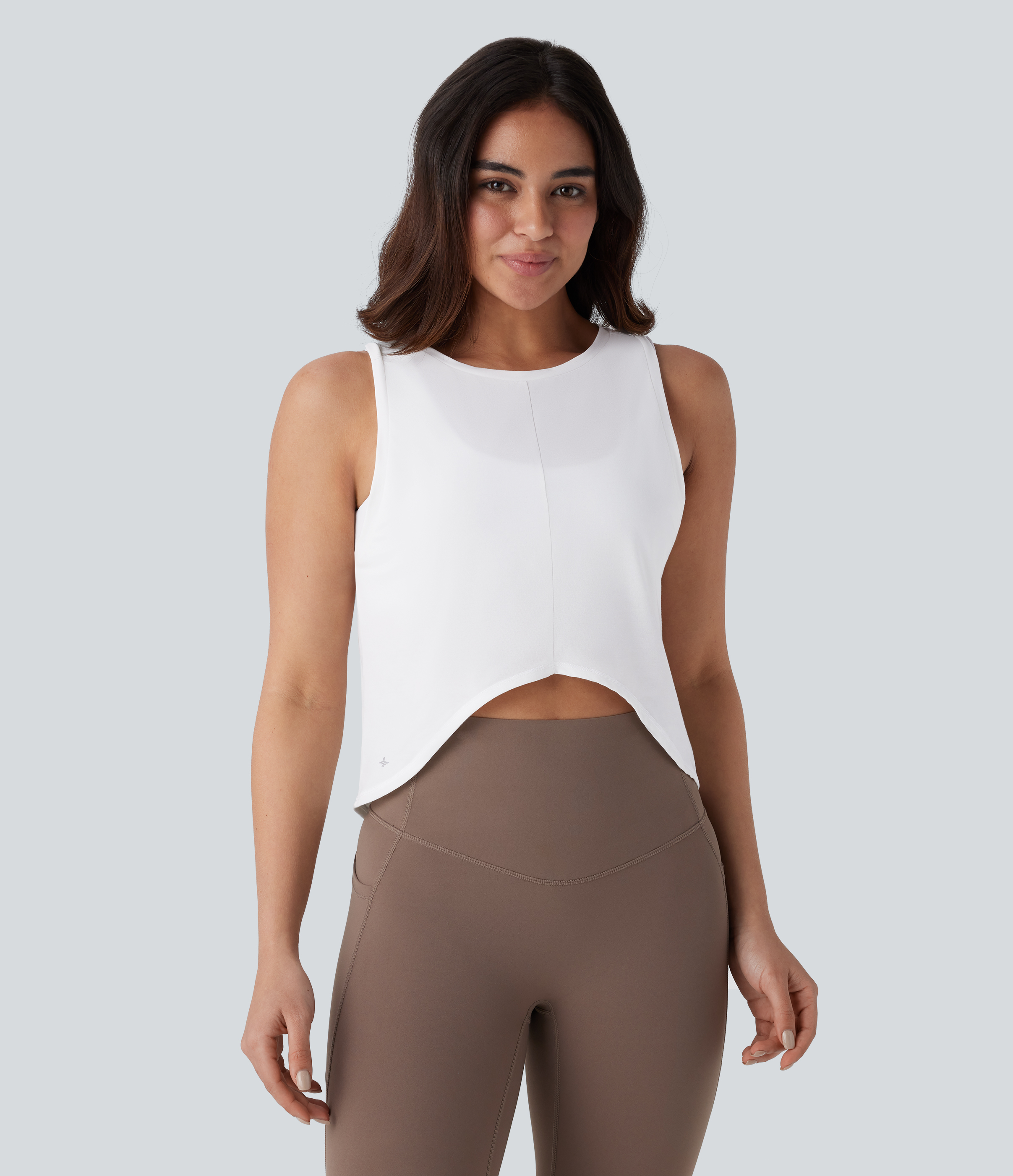Halara Front and Back Wearable V Shaped Hem Quick Dry Workout Tank Top Tank Top - White - M golf tops halter top tunic tops sleeveless tops 