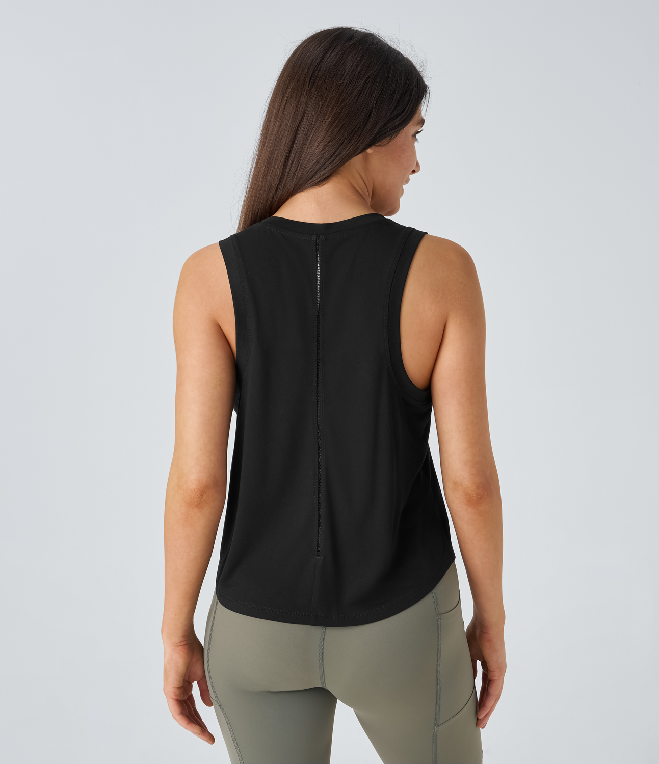 Halara Round Neck Cut Out Yoga Tank Top Tank Top - Black - XL golf tops halter top tunic tops sleeveless tops backless top 