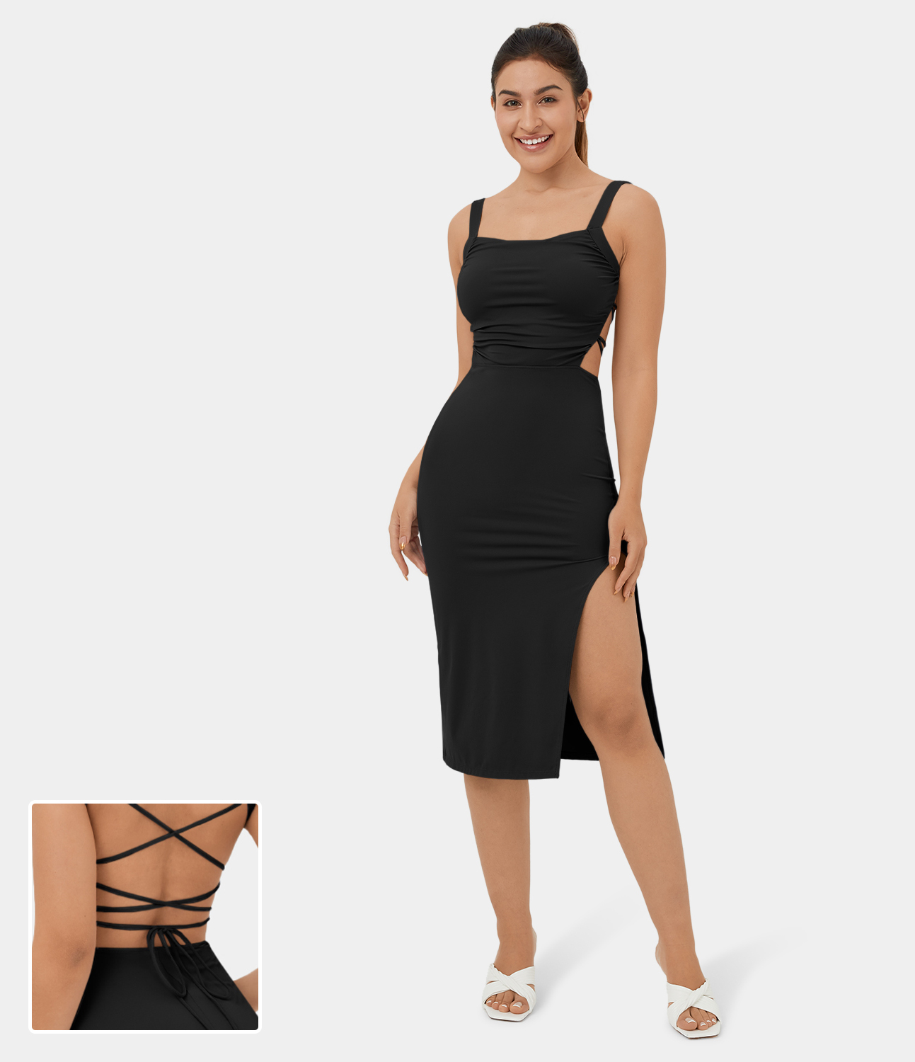 Ruched backless bodycon dress