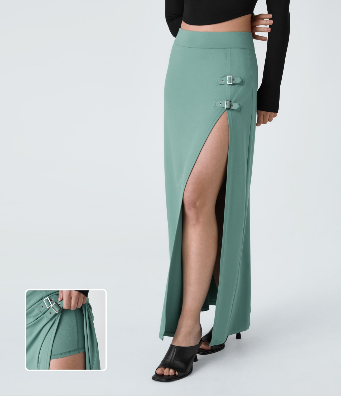 

Halara High Waisted Decorative Buckle Split 2-in-1 Maxi Casual Skirt - Azure