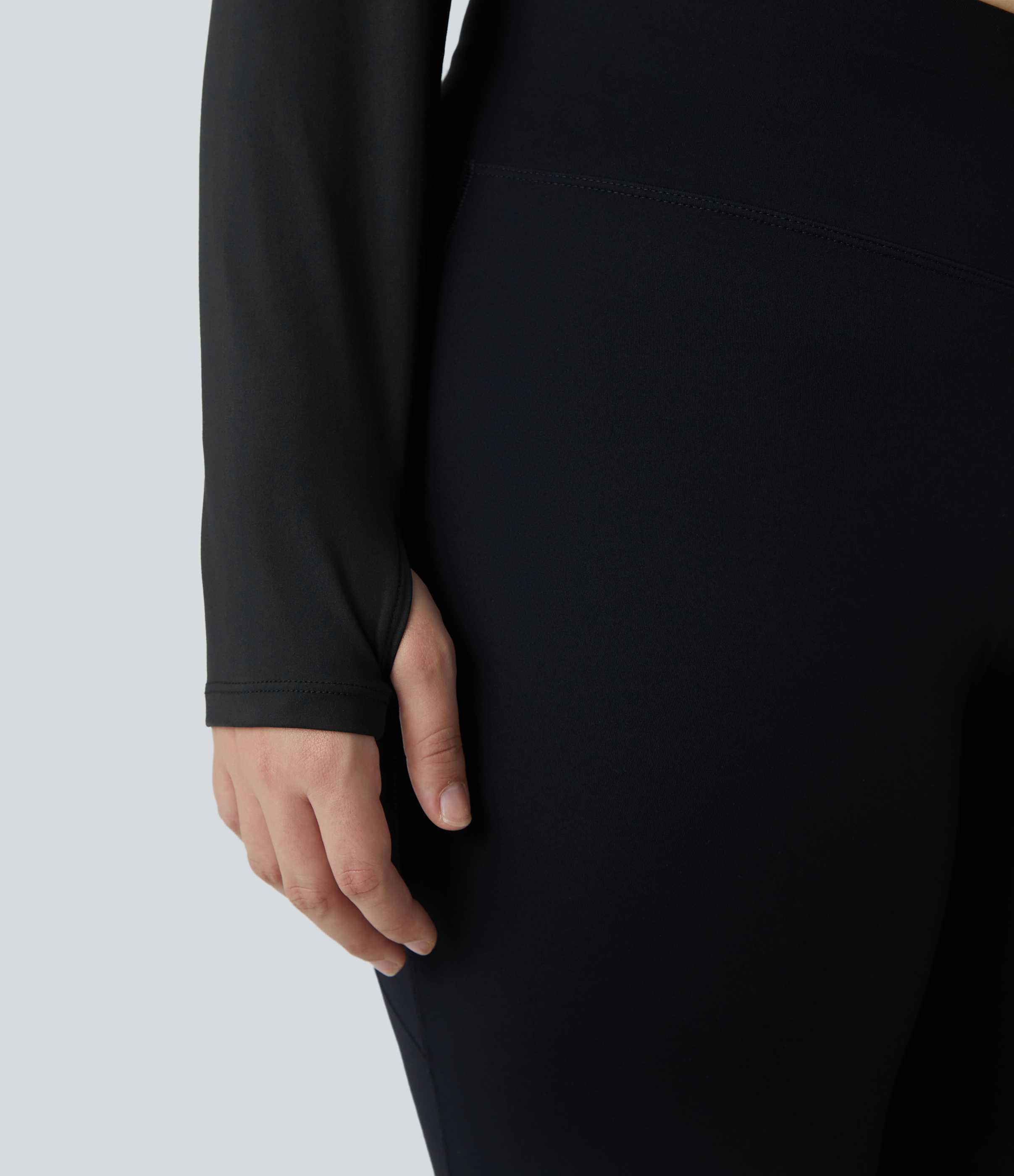 Halara Softlyzeroв„ў Plush Long Sleeve Thumb Hole Cropped Plus Size Yoga Sports Top  - Black - 3X 