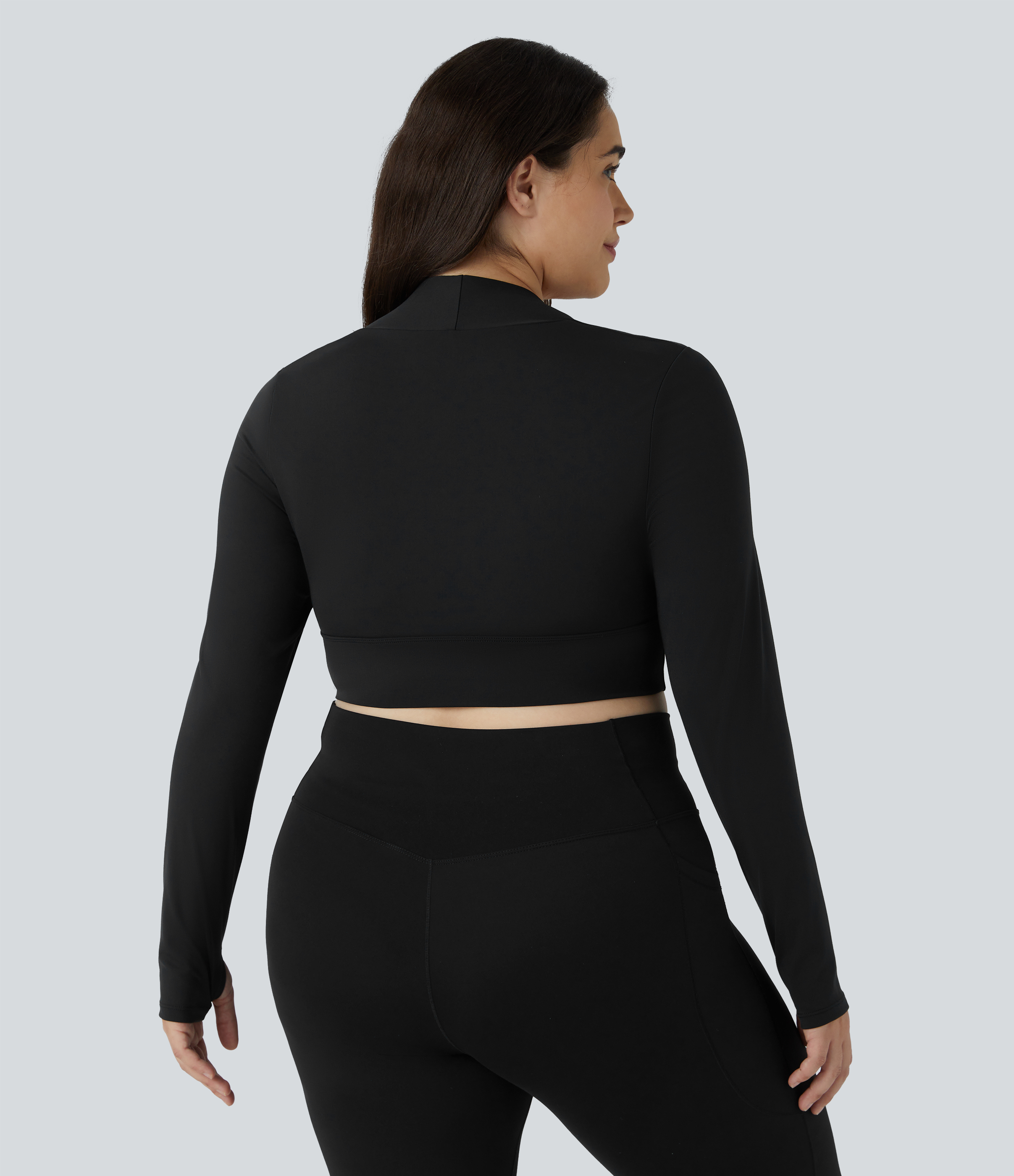 Halara Softlyzeroв„ў Plush Long Sleeve Thumb Hole Cropped Plus Size Yoga Sports Top  - Black - 3X 