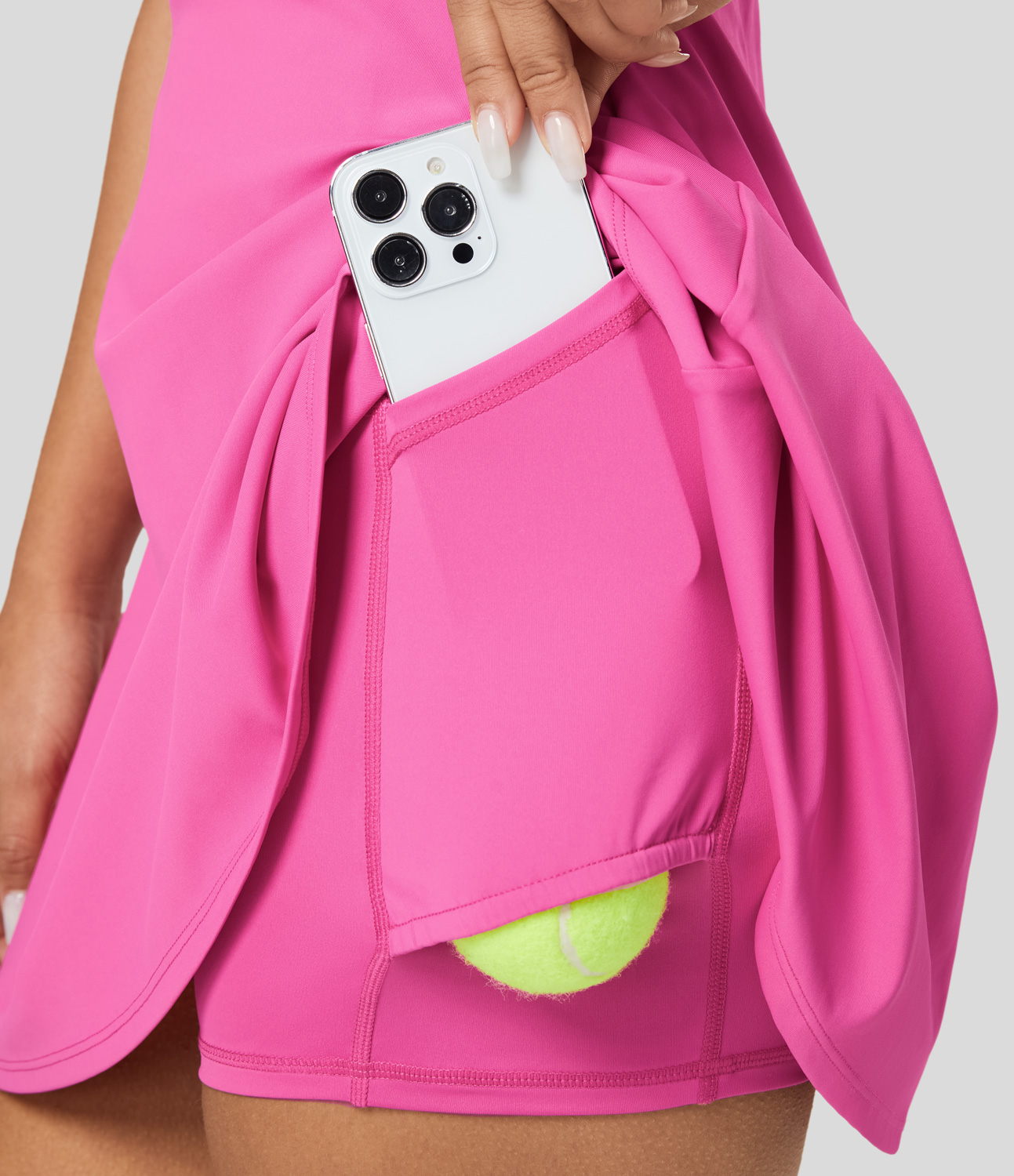 Halara Backless Twisted Cut Out 2-in-1 Pocket Quick Dry Flare Mini Tank Tennis Active Dress Workout Dress - Gorgeous Powder Pink - XS 