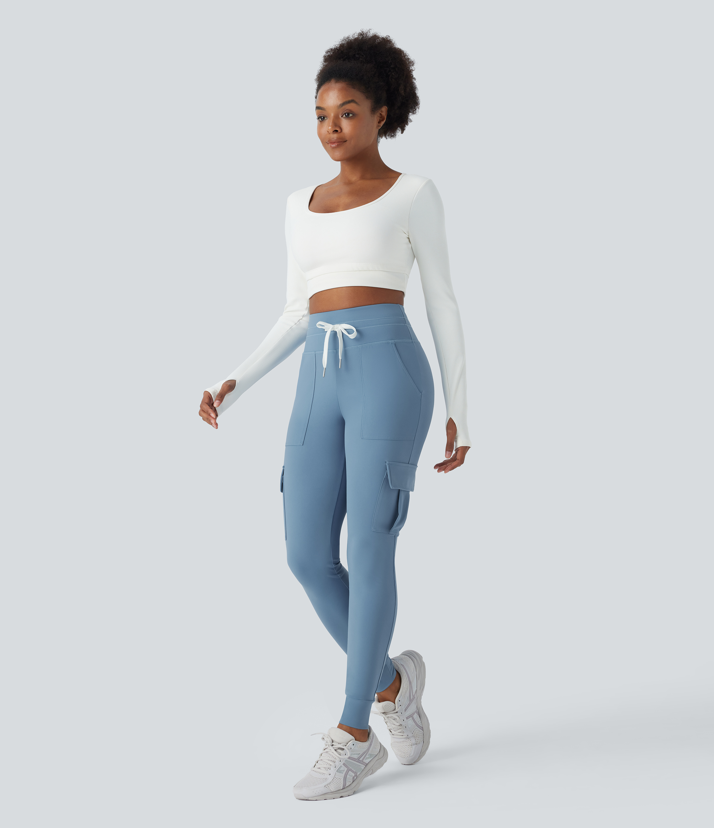 Halara Softlyzeroв„ў Airy High Waisted Drawstring Pocket Cool Touch Yoga Cargo Joggers  - Blue Shadow - XS(regular) 