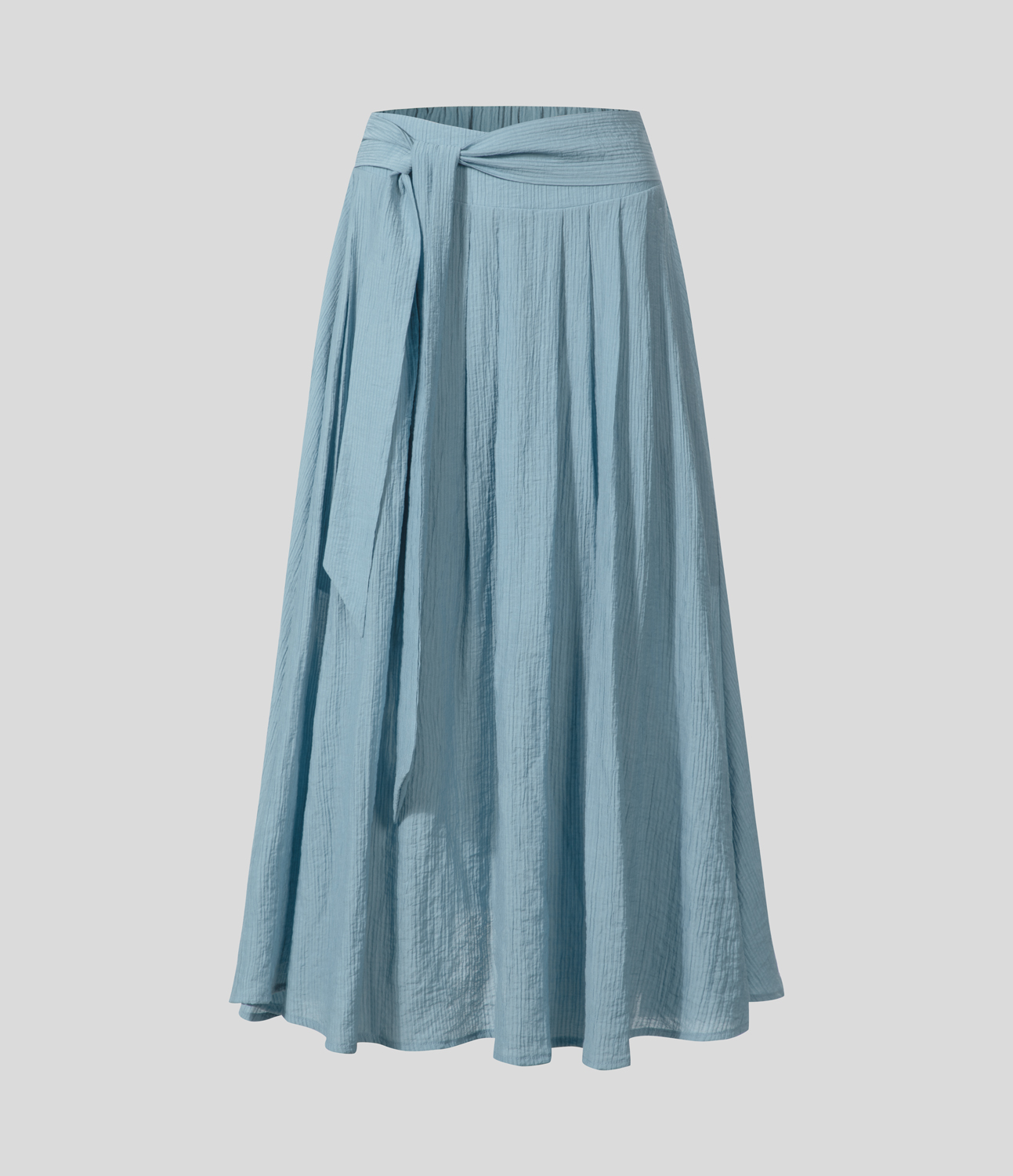 Halara High Waisted Tie Front Side Pocket Split Flare Flowy Casual Midi Skirt  - Light Blue - L 