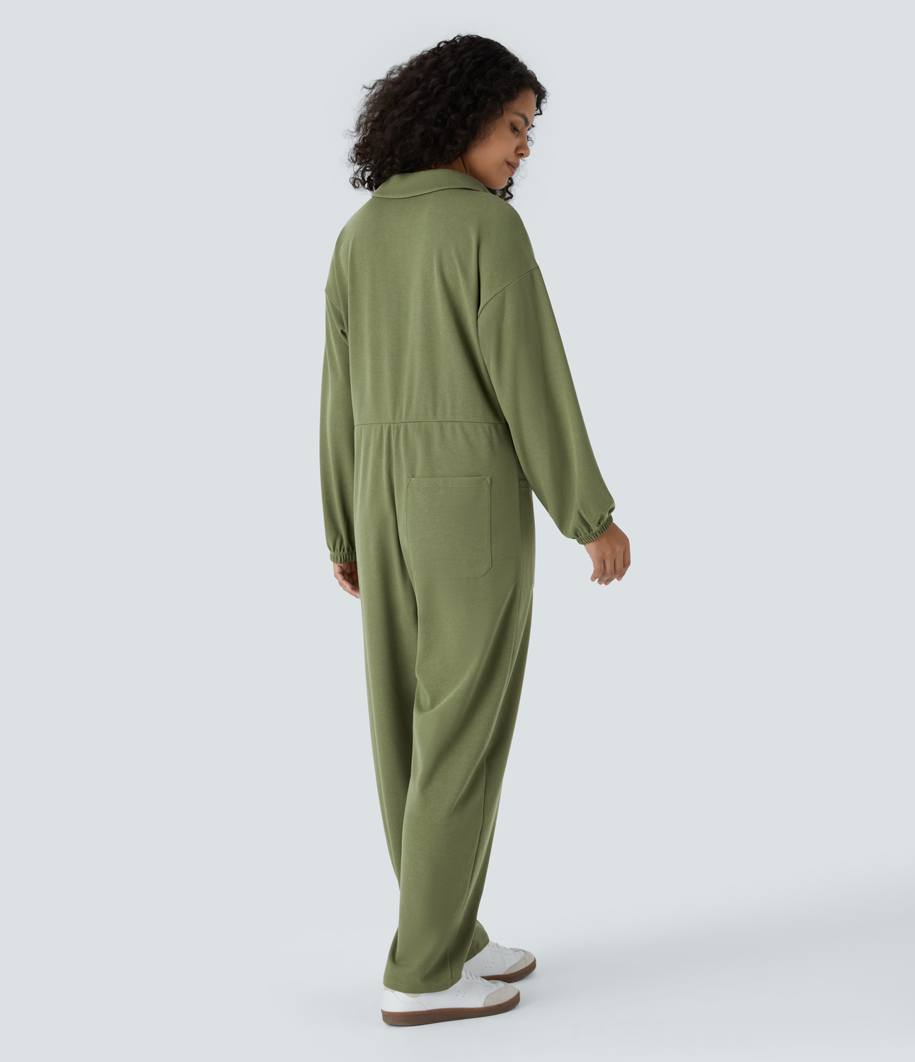 Loden Green V넥 긴팔 단추 멀티플 포켓 테이퍼드 와플 캐주얼 점프수트 / 2