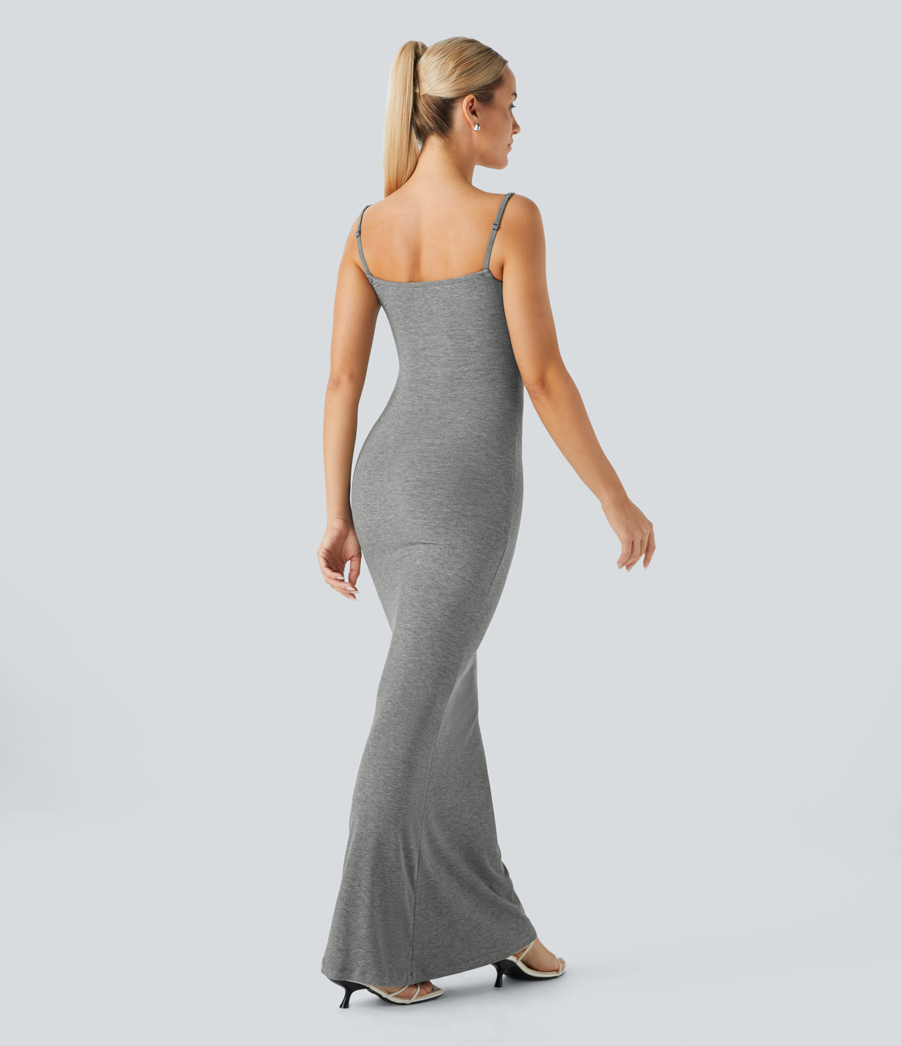

Halara Adjustable Strap Bodycon Maxi Casual Slip Dress Casual Dress - Fog Gray -  slip dress beach dress ruched dress halter dress