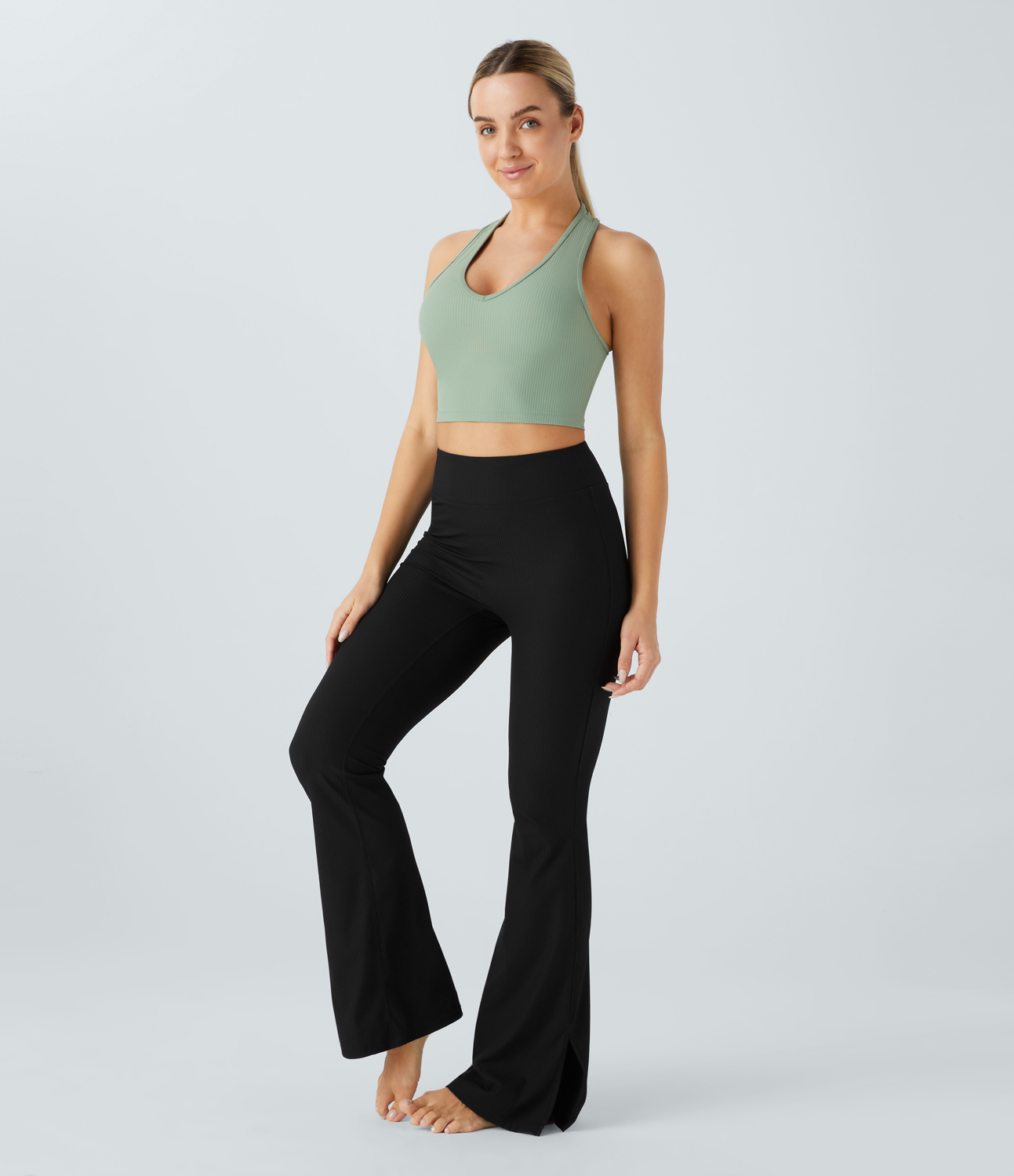 Halara V Neck Racerback Cropped Yoga Tank Top Tank Top - Frosty Green - M golf tops halter top tunic tops sleeveless tops backless top 