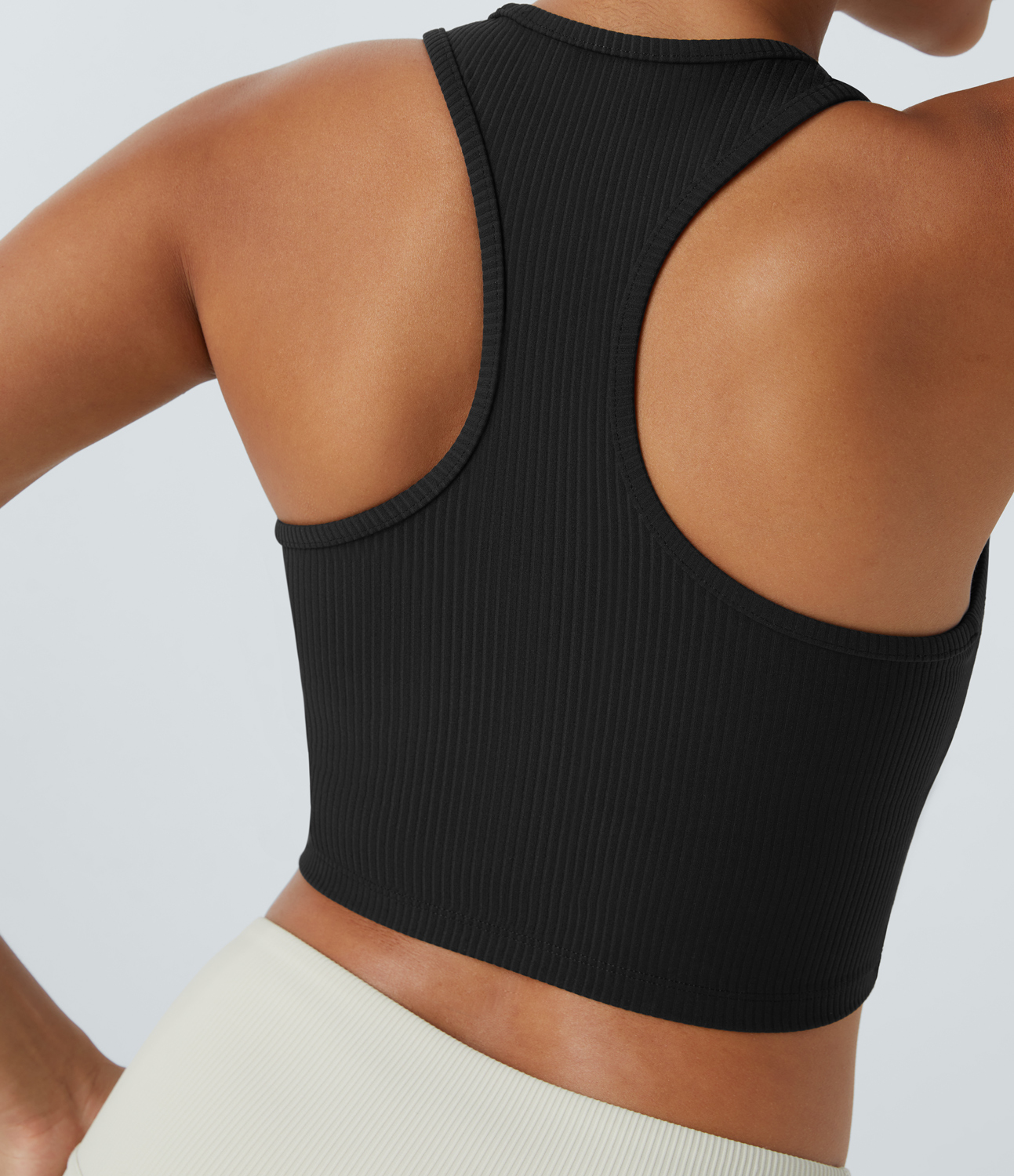 Halara V Neck Racerback Cropped Yoga Tank Top Tank Top - Black - S golf tops halter top tunic tops sleeveless tops backless top 