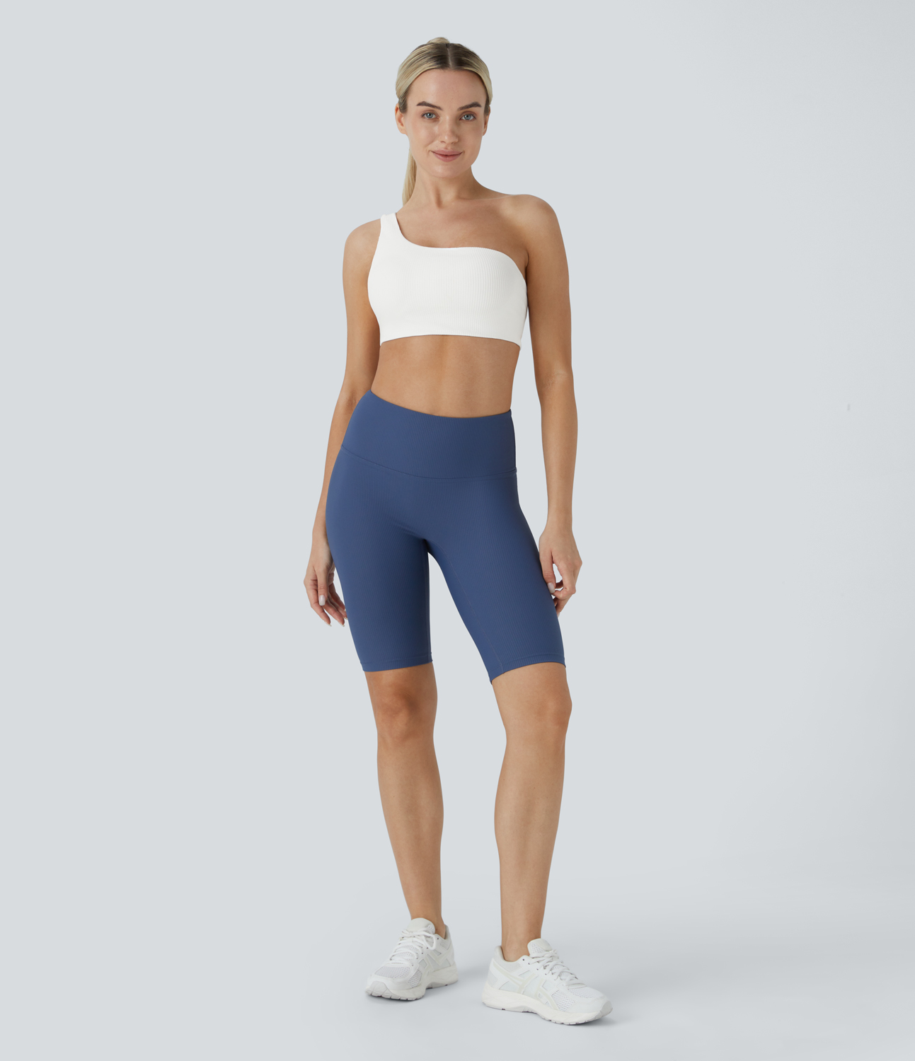 Halara Ribbed One Shoulder Backless Yoga Sports Bra  - White - XS push up bra strapless bra backless bra sticky bra wireless bra 
