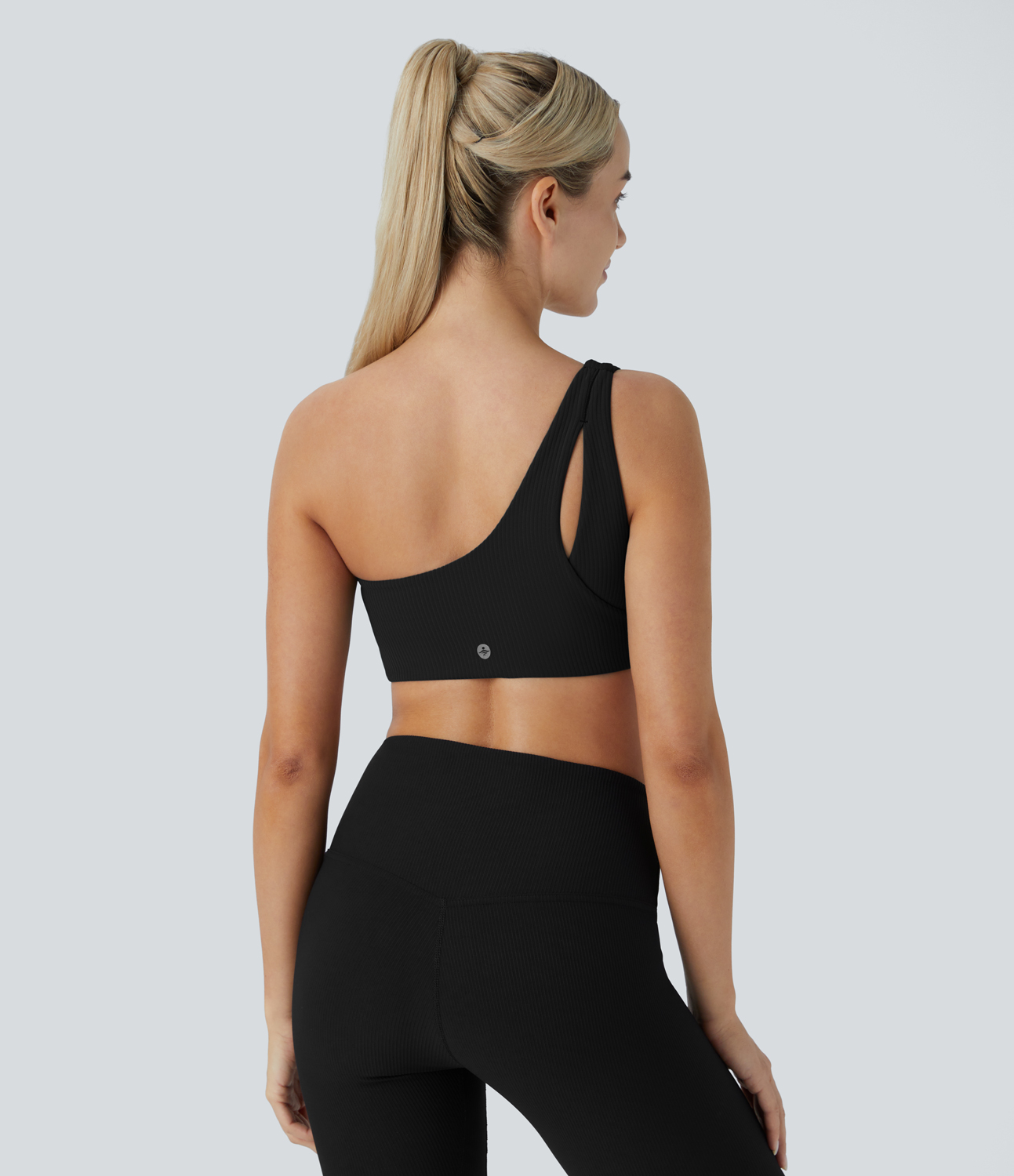Halara Ribbed One Shoulder Backless Yoga Sports Bra  - Black - M push up bra strapless bra backless bra sticky bra wireless bra 