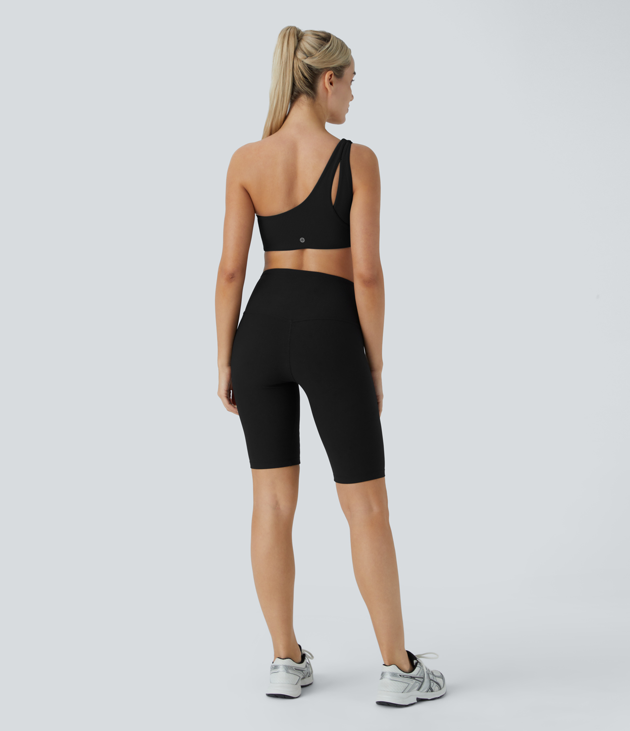 Halara Ribbed One Shoulder Backless Yoga Sports Bra  - Black - M push up bra strapless bra backless bra sticky bra wireless bra 