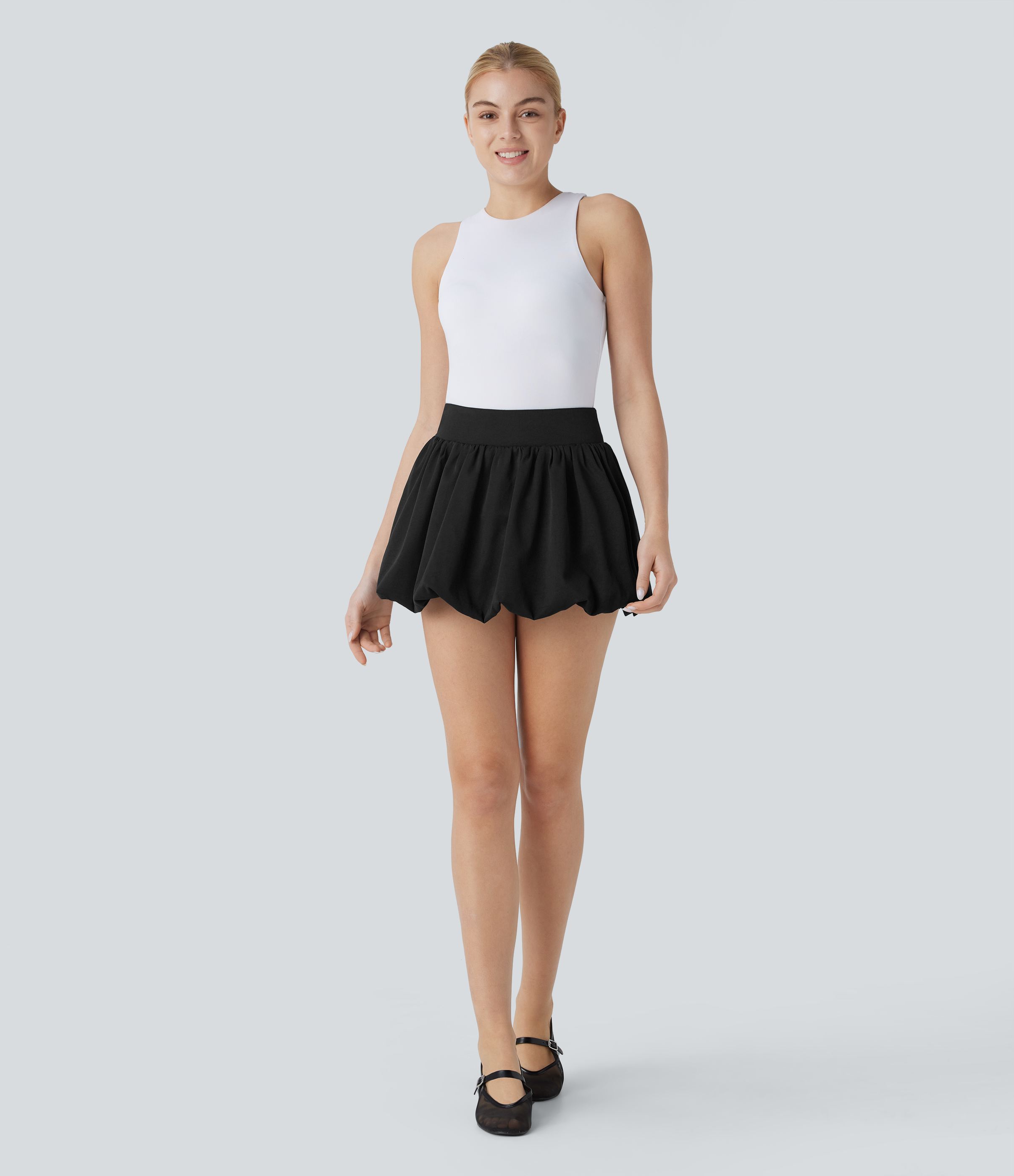 Halara High Waisted Invisible Zipper 2-in-1 Micro Mini Casual Bubble Skirt  - Black - L(regular) 