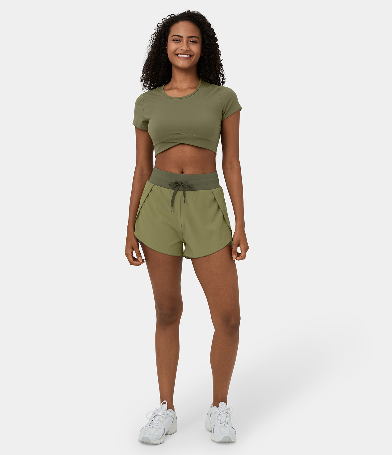 Halara High Waisted Drawstring 2-in-1 Side Pocket Color Block Casual Shorts 3`` Gym Short - Fir Green - M booty shorts compression shorts 