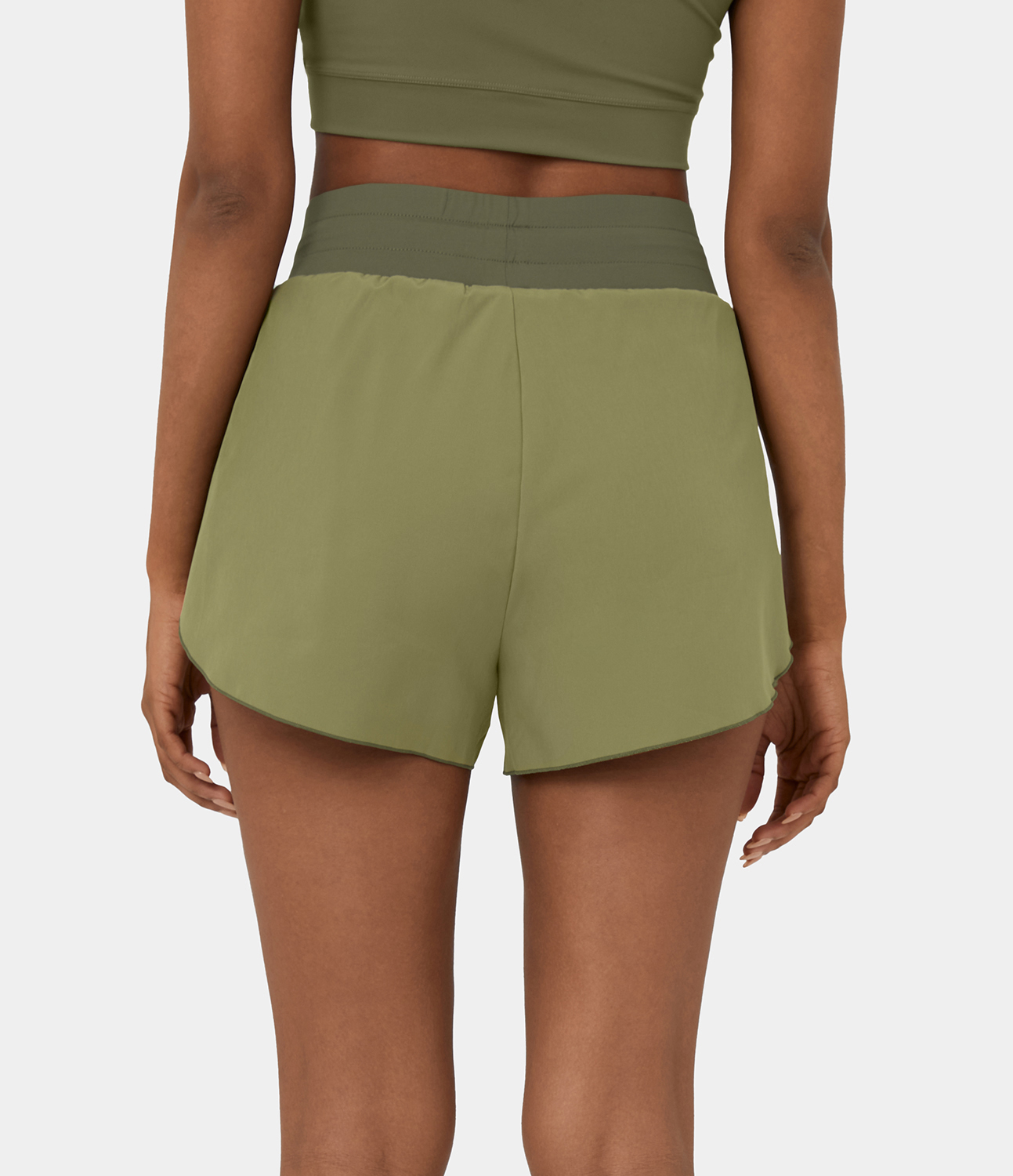 Halara High Waisted Drawstring 2-in-1 Side Pocket Color Block Casual Shorts 3`` Gym Short - Fir Green - M booty shorts compression shorts 