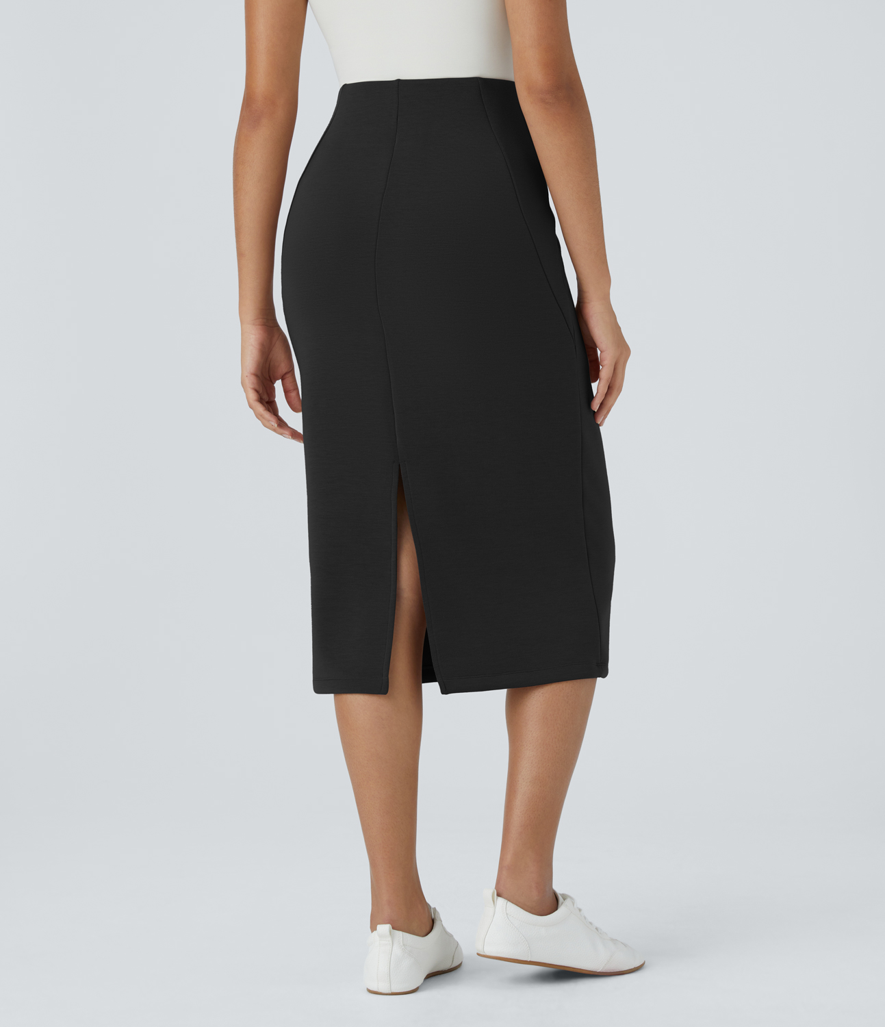 Halara SpacerTekв„ў High Waisted Side Pocket Split Hem Straight Midi Casual Skirt  - Black - M(regular) 