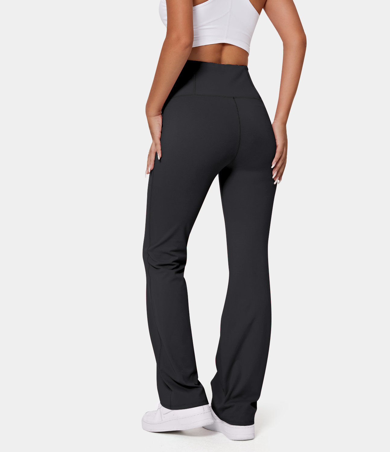 Women's High Waisted Back Pocket Plain Slight Flare Leggings HALARA