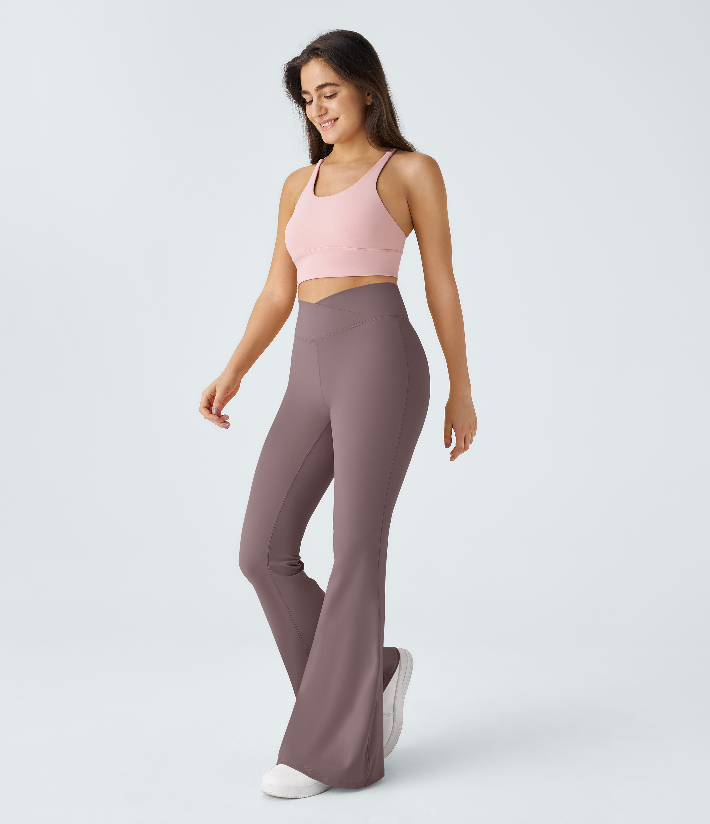 Halara Crossover High Waisted Back Pocket Super Flare Leggings  - Arctic Dusk - S(petite) gym leggings leggings with pockets 