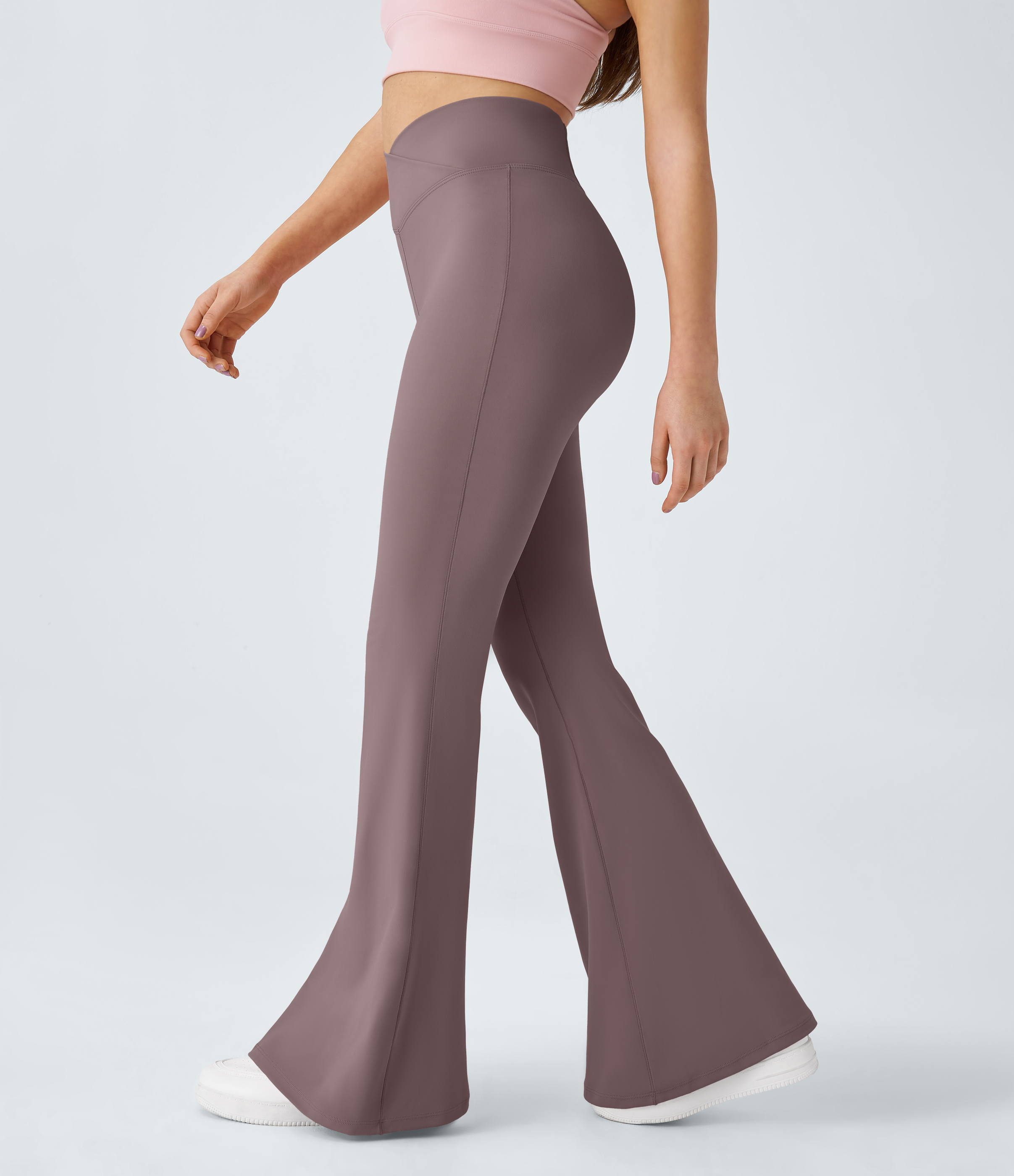 Halara Crossover High Waisted Back Pocket Super Flare Leggings  - Arctic Dusk - S(petite) gym leggings leggings with pockets 