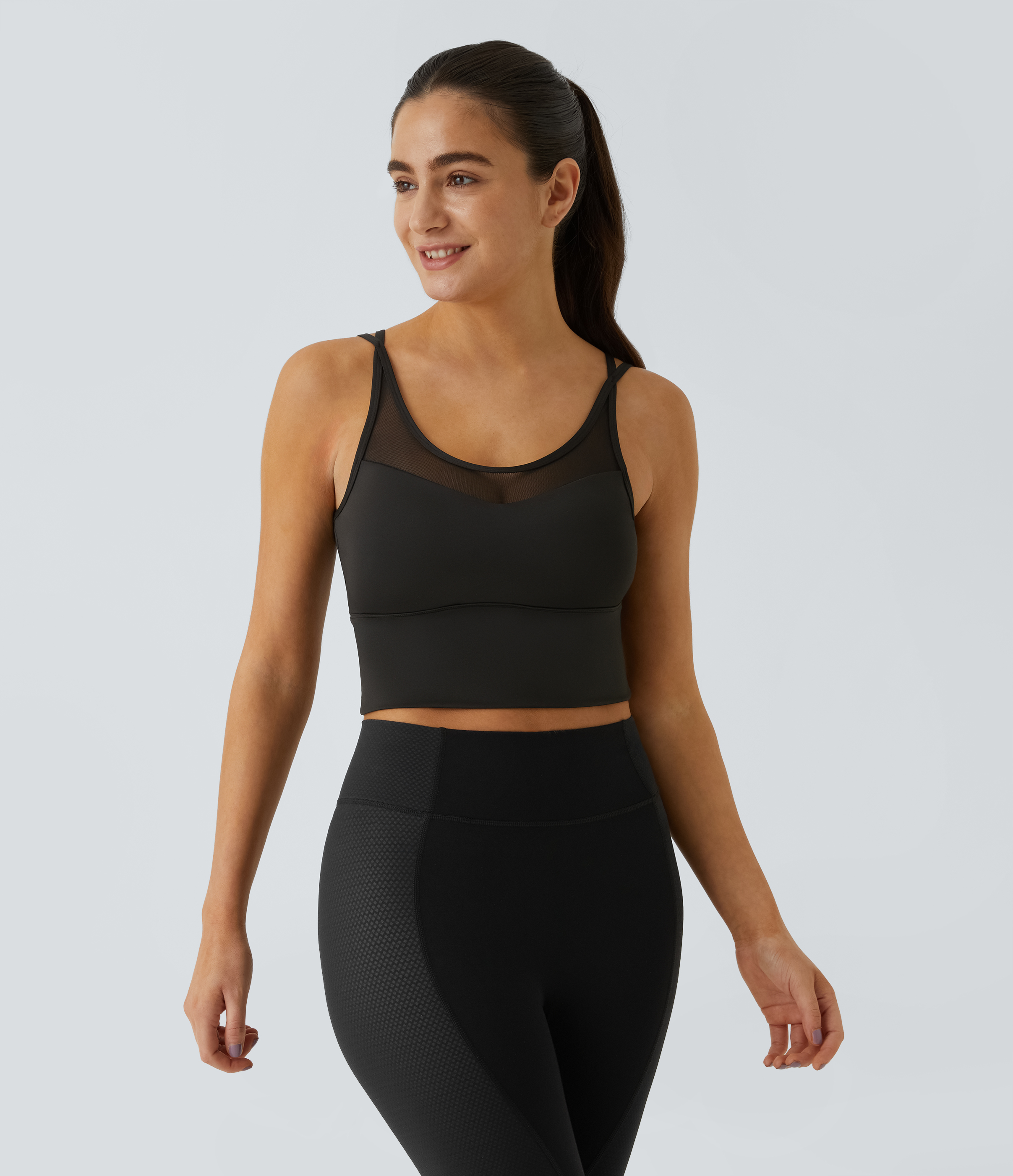 Halara Low Support Backless Cut Out Contrast Mesh Yoga Sports Bra  - Black - XL push up bra strapless bra backless bra sticky bra 
