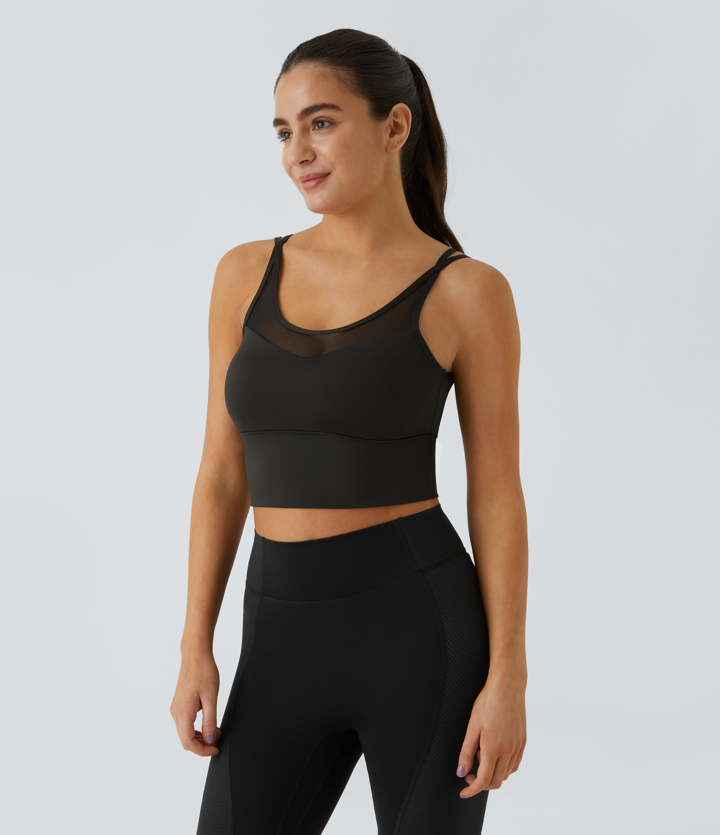 Halara Low Support Backless Cut Out Contrast Mesh Yoga Sports Bra  - Black - XL push up bra strapless bra backless bra sticky bra 