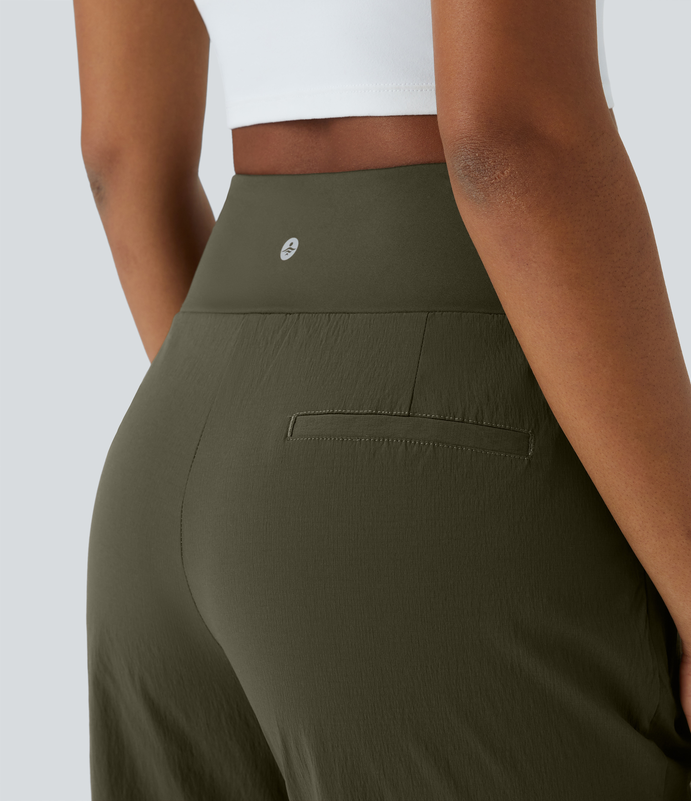Halara Water Repellent High Waisted Invisible Zipper Side Pocket Ripstop Camping Pants  - Twilight Green - M(regular) 