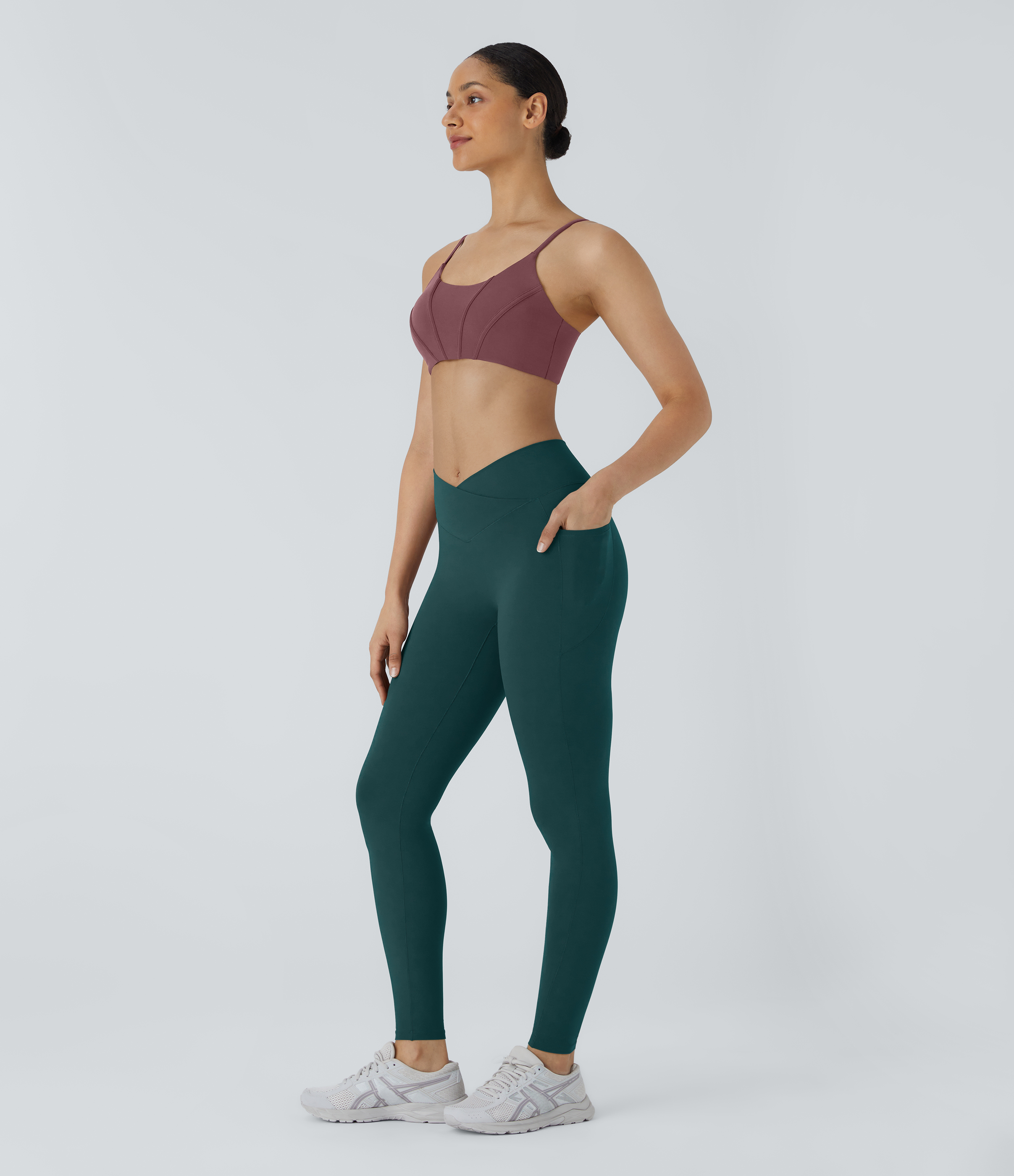 Halara PatitoffВ® 2.0 Pet Hair Resistant High Waisted Crossover Side Pocket Yoga Leggings  - June Bug - XS(7/8) gym leggings 