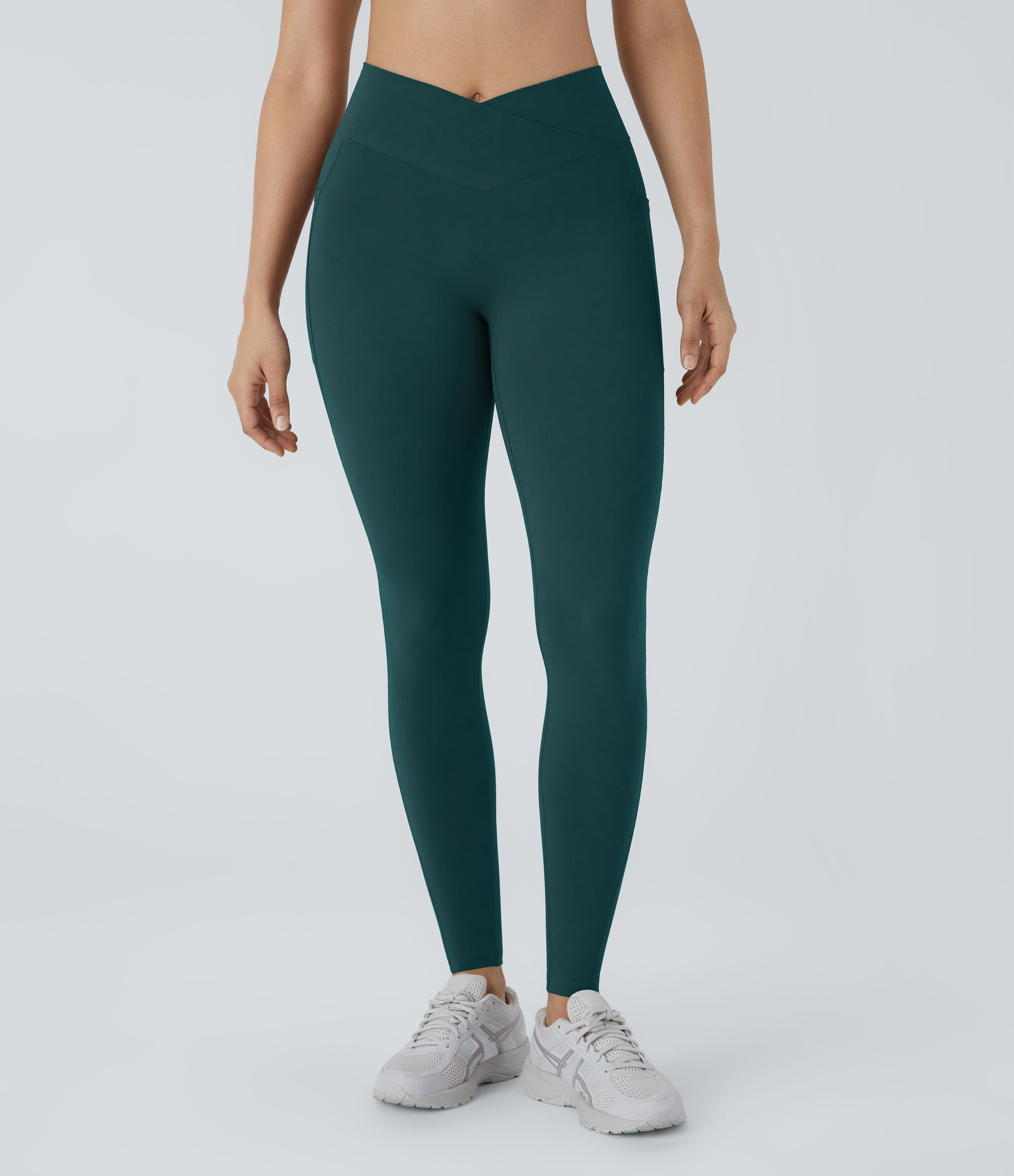 Halara PatitoffВ® 2.0 Pet Hair Resistant High Waisted Crossover Side Pocket Yoga Leggings  - June Bug - XS(7/8) gym leggings 