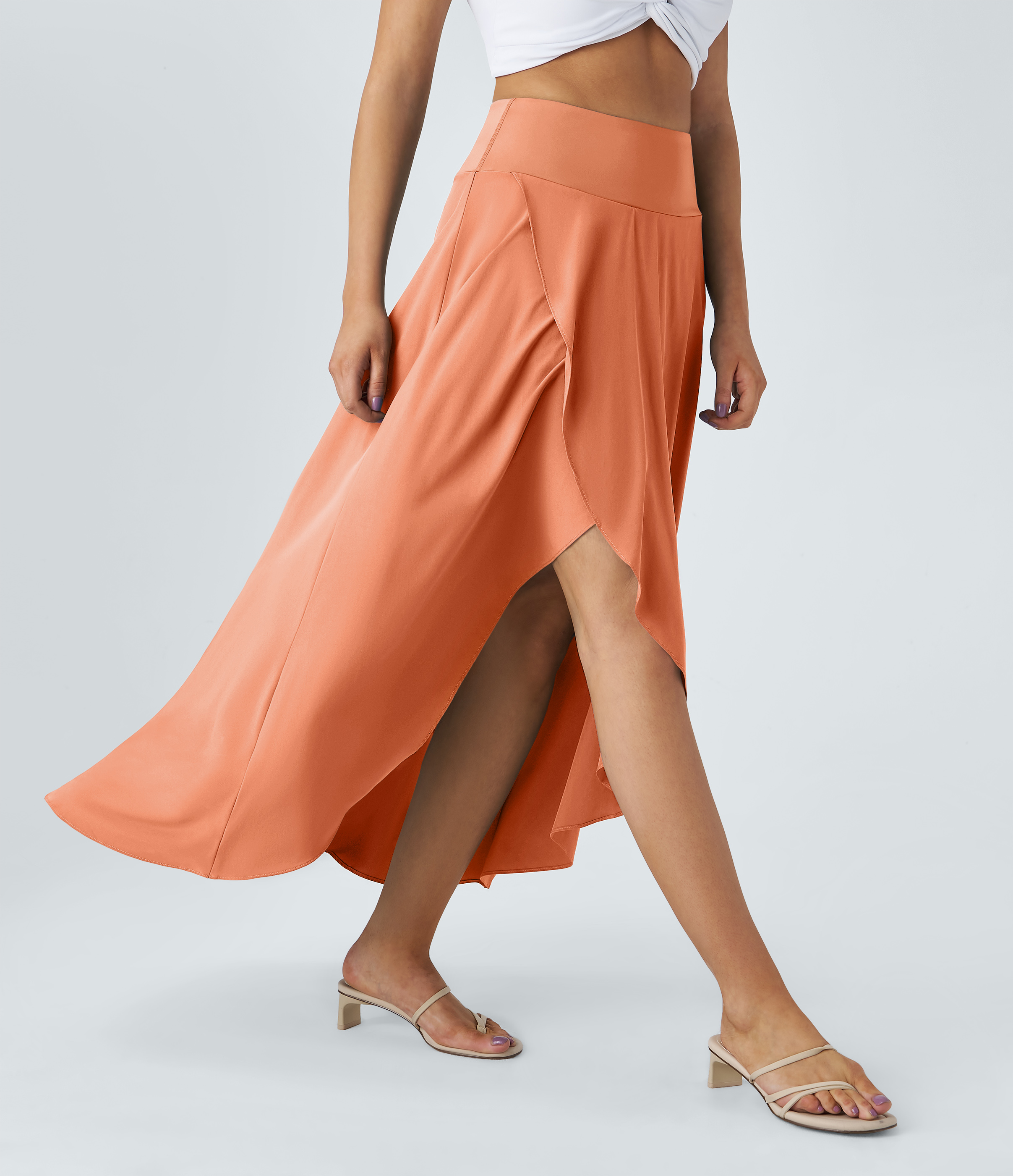 Halara Breezefulв„ў High Waisted High Low Ruffle 2-in-1 Flowy Quick Dry Casual Regular Maxi Skirt  - Blush Orange - M(regular) 