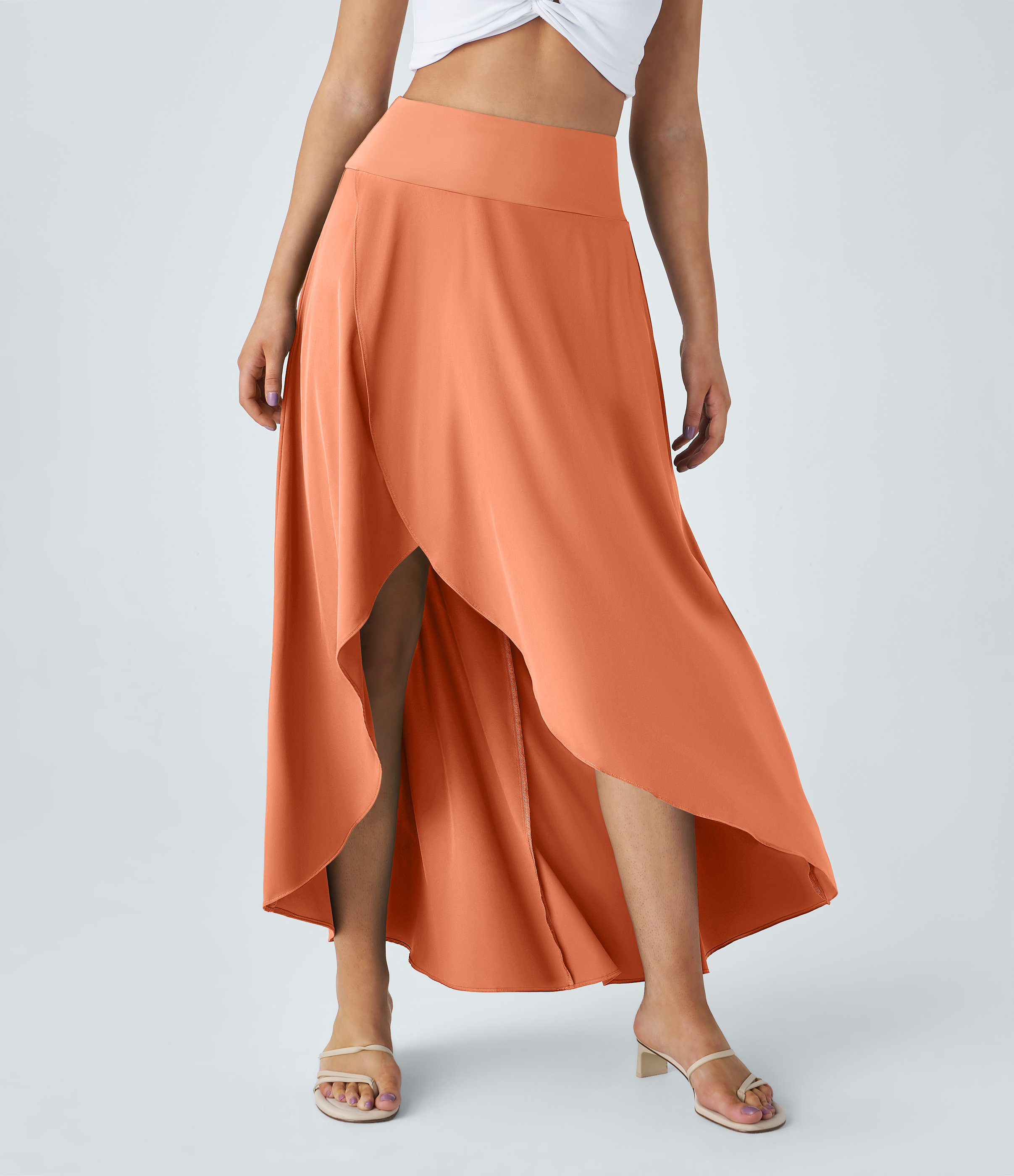 Halara Breezefulв„ў High Waisted High Low Ruffle 2-in-1 Flowy Quick Dry Casual Regular Maxi Skirt  - Blush Orange - M(regular) 