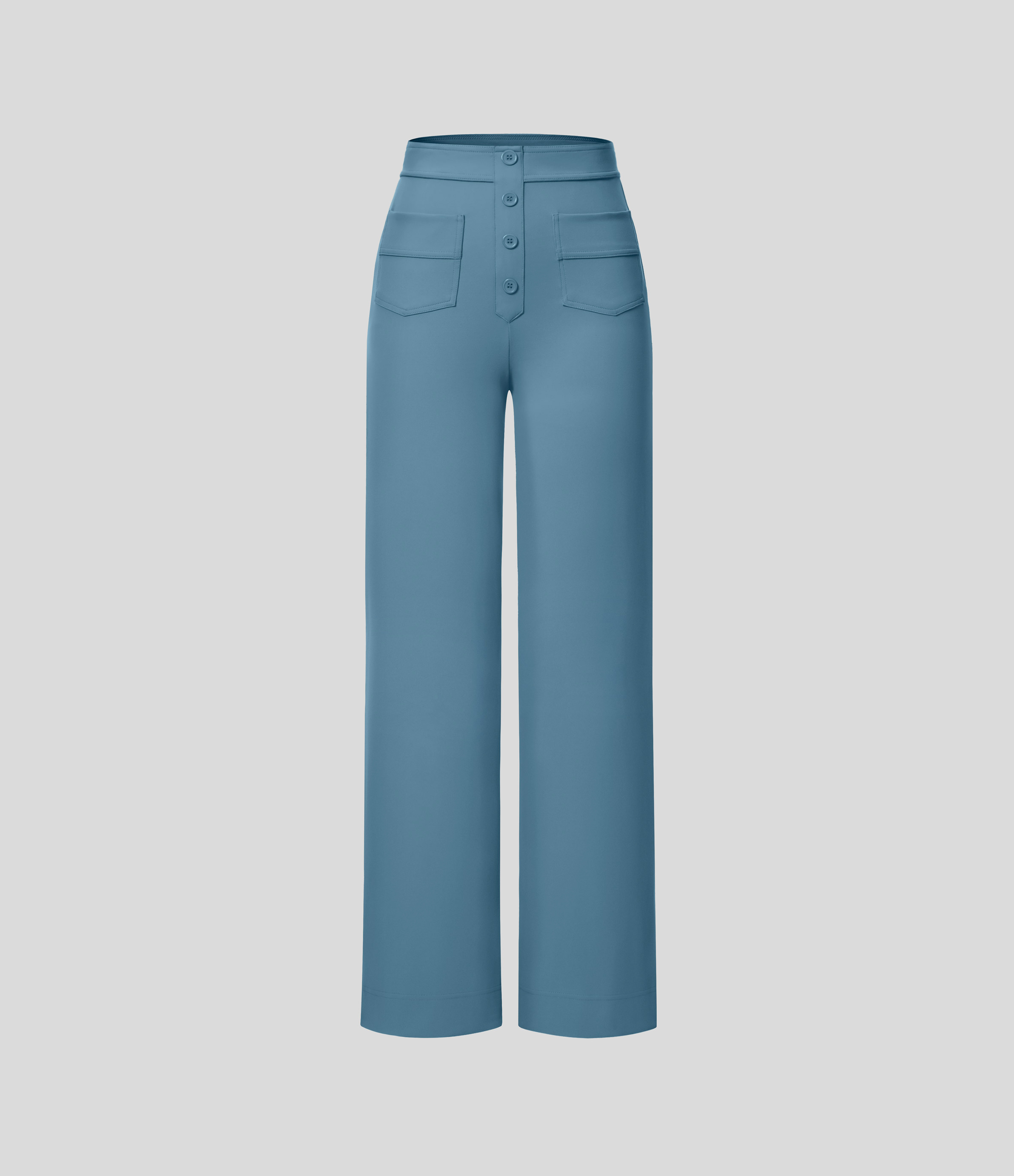 Halara High Waisted Button Multiple Pockets Straight Leg Casual Pants  - Warm Mid Blue - S(regular) sweatpants jogger pants 