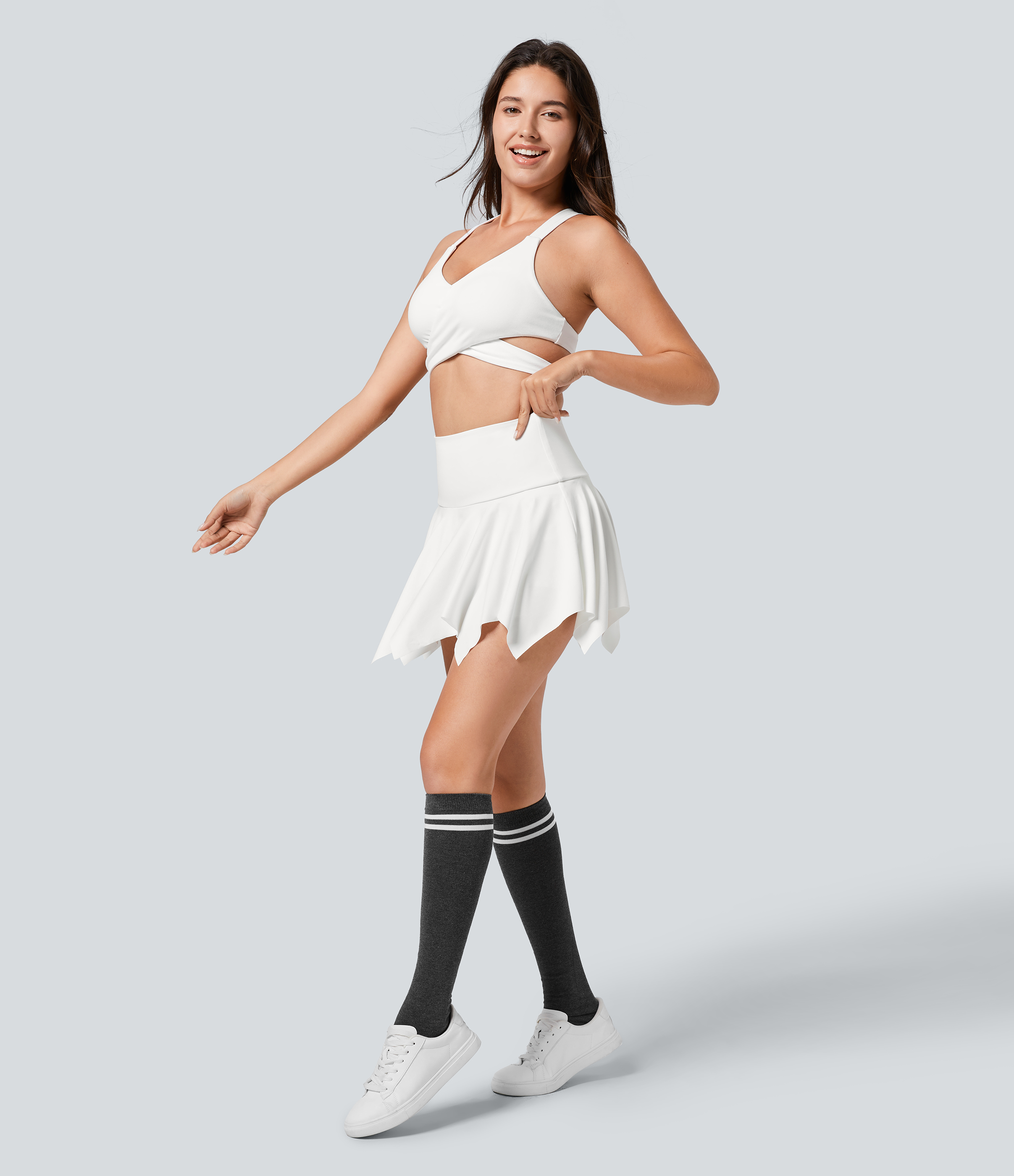 Halara High Waisted 2-in-1 Side Pocket Hanky Hem Micro Mini Dance Skirt  - White - S(regular) midi skirt a line skirt golfing skirt 