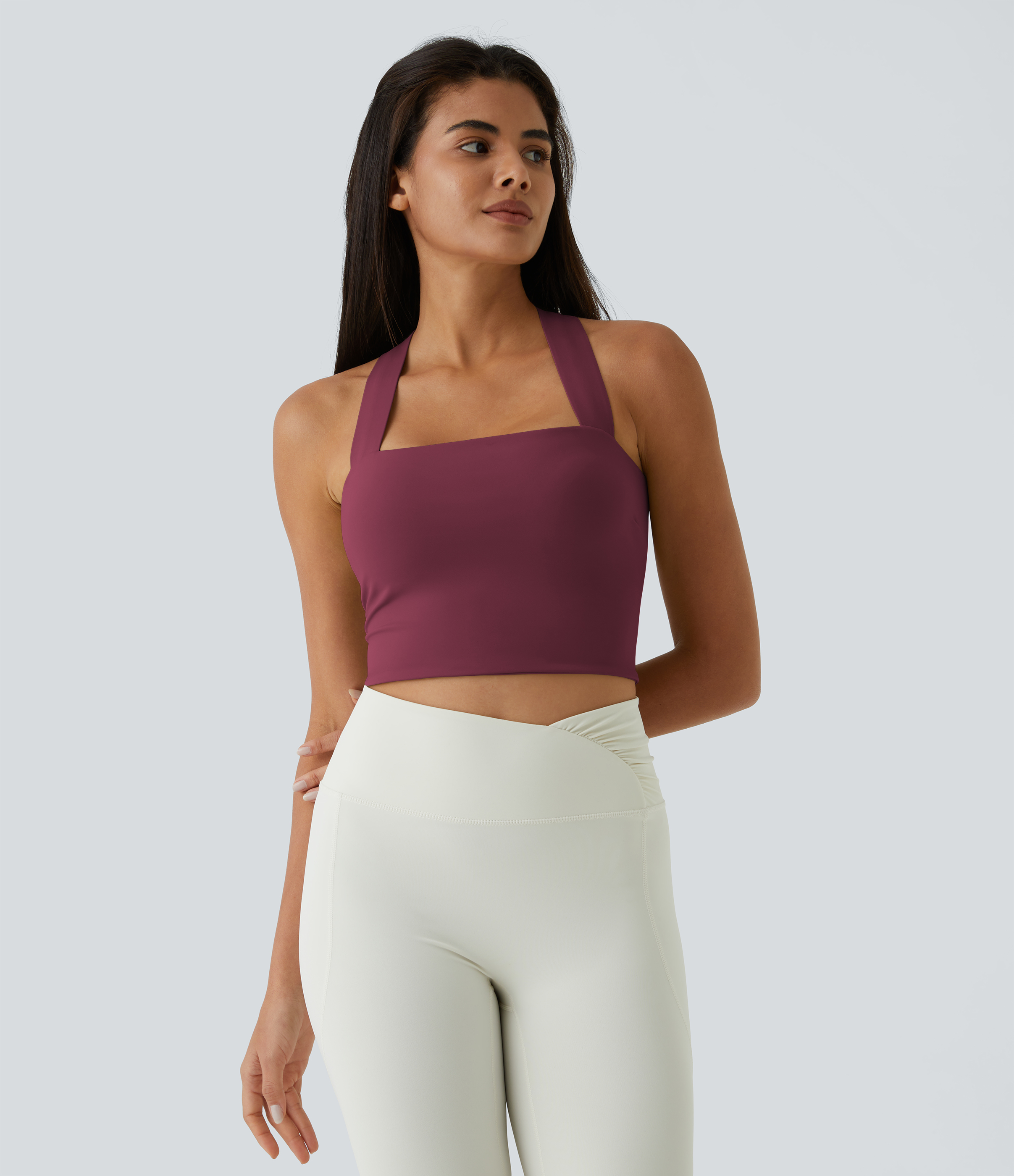 Halara Softlyzeroв„ў Airy Backless Padded Crisscross Tie Back Cool Touch Workout Cropped Tank Top Tank Top - Zinfandel - XS golf tops 