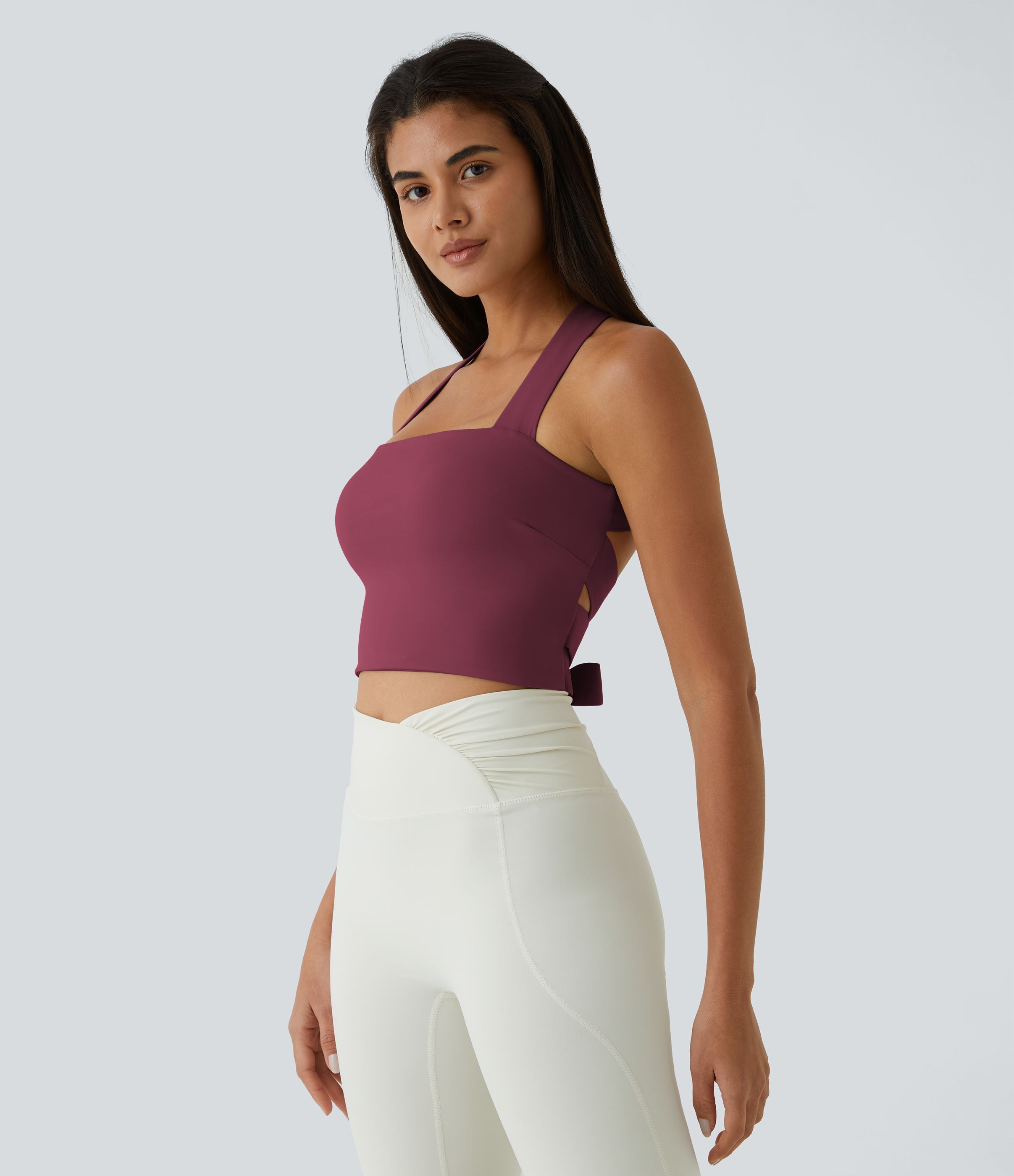 Halara Softlyzeroв„ў Airy Backless Padded Crisscross Tie Back Cool Touch Workout Cropped Tank Top Tank Top - Zinfandel - XS golf tops 