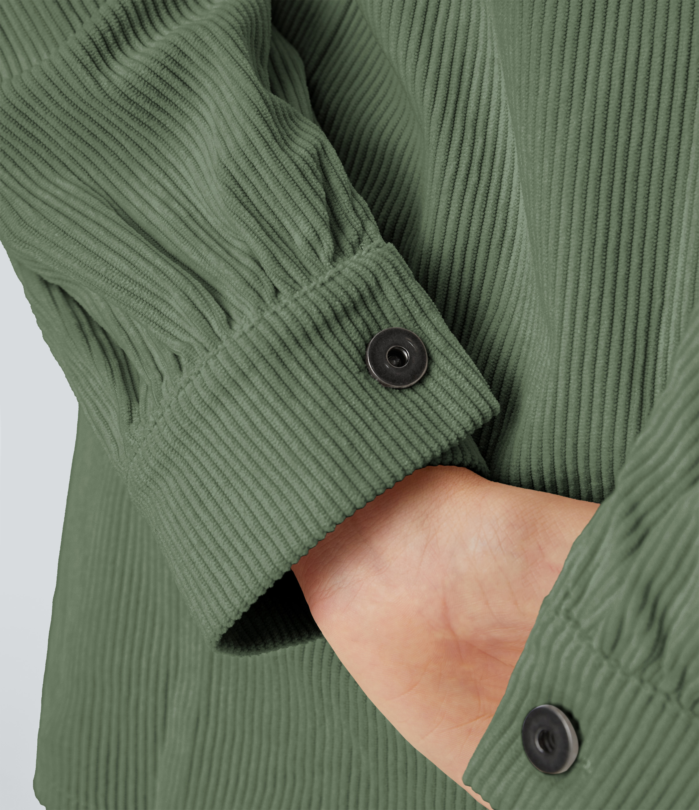 Halara Collared Button Pocket Long sleeve Curved Hem Corduroy Casual Jacket  - Rifle Green - XL 