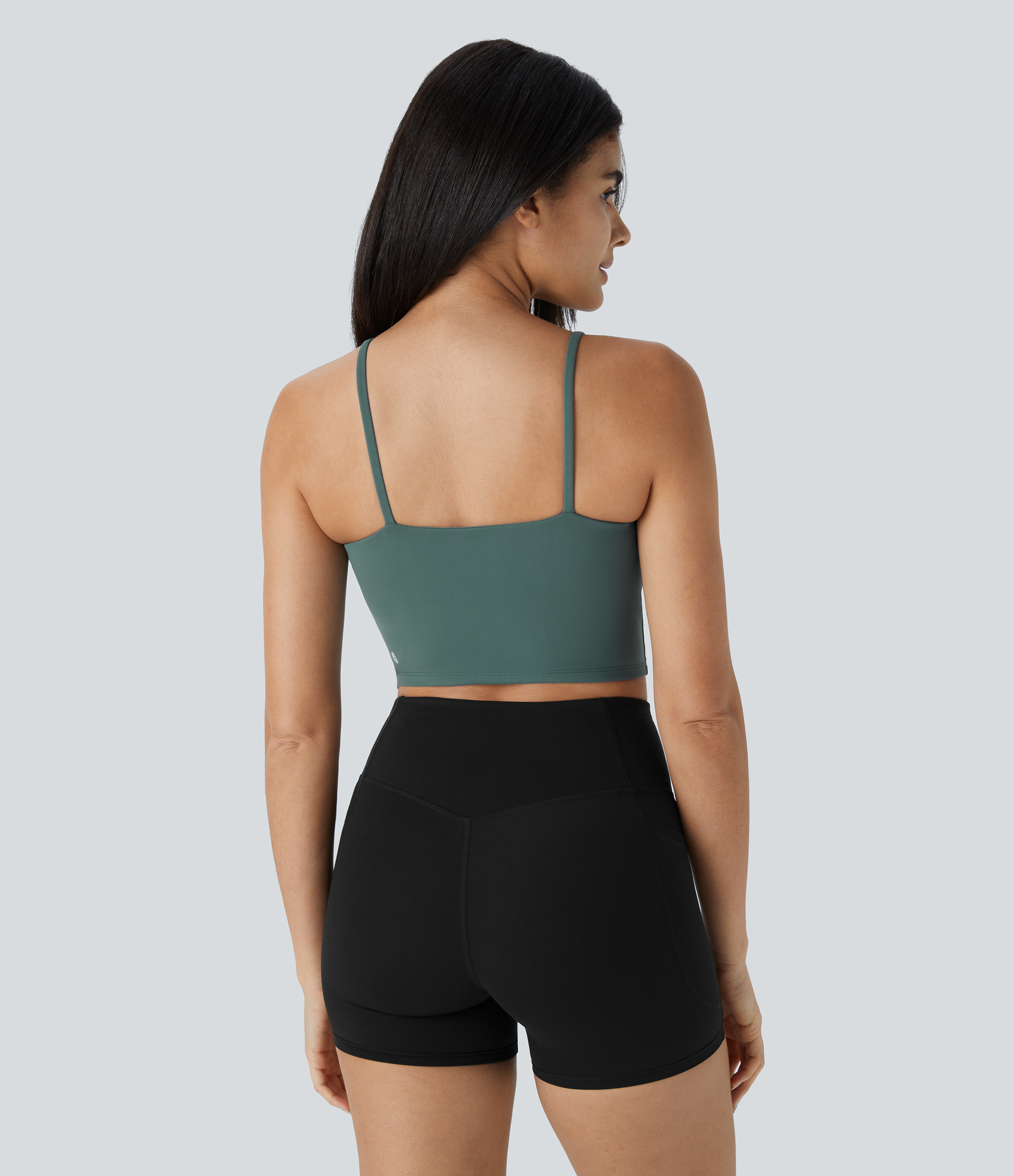 Halara Basic Padded Workout Cropped Tank Top Tank Top - Blue Spruce - L golf tops halter top tunic tops sleeveless tops backless top 